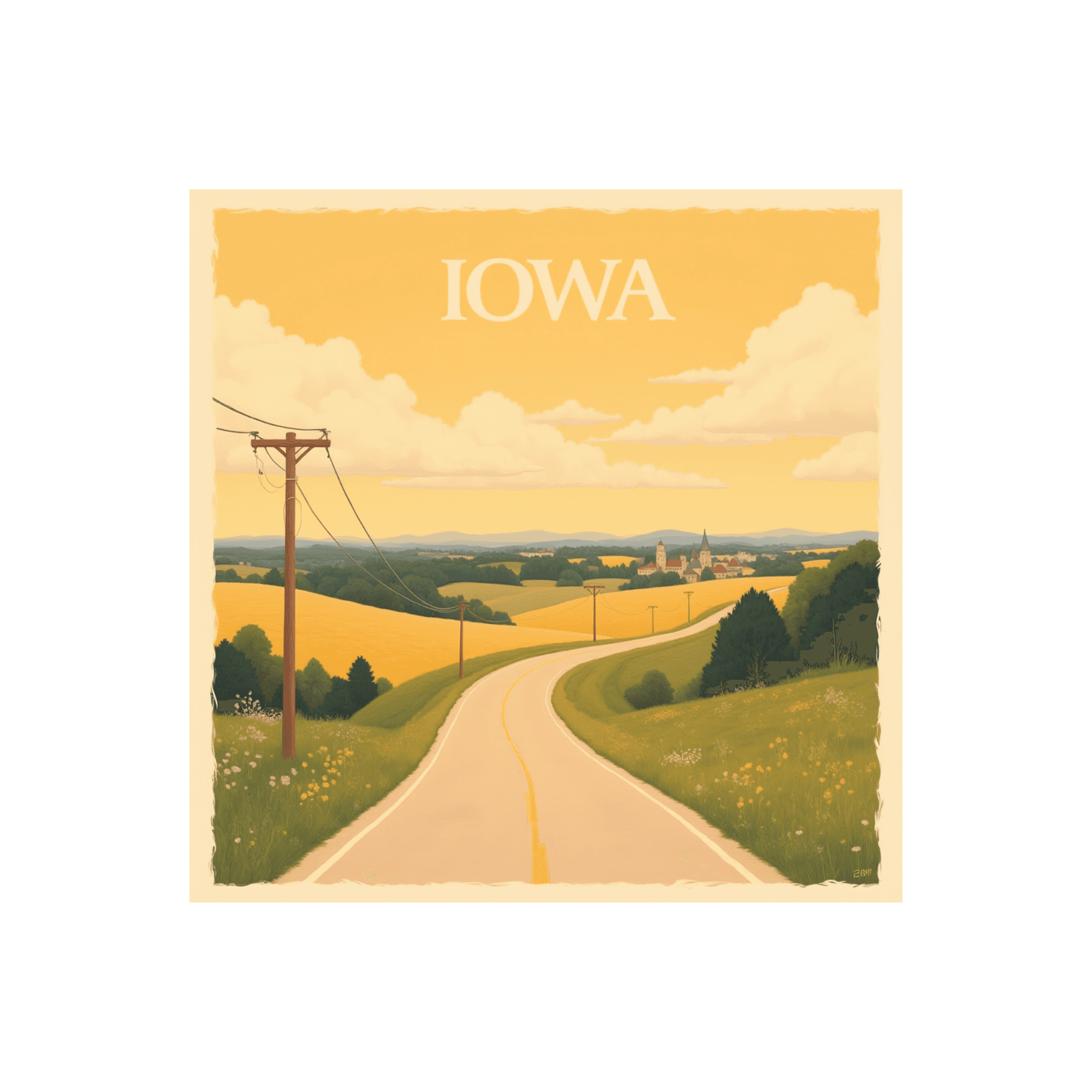 Iowa Country Road Vintage Travel Sticker