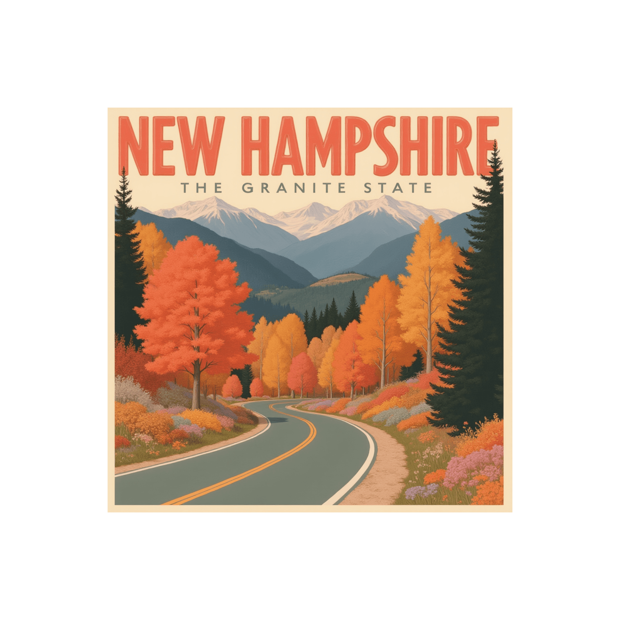 New Hampshire Winding Mountain Road Fall Foliage Sticker