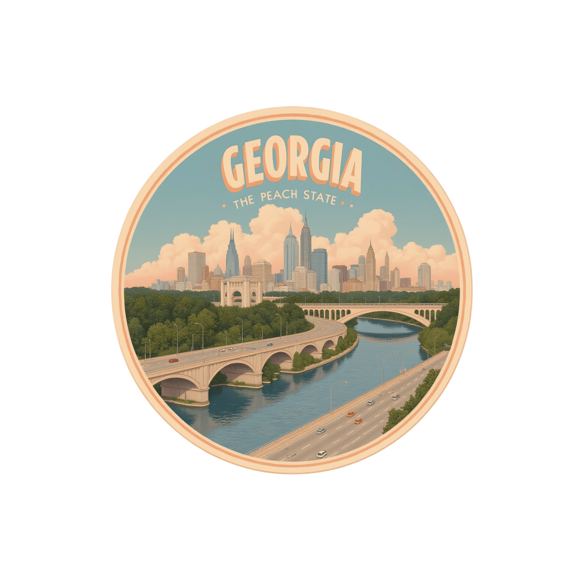 Georgia Peach State Skyline Vintage Sticker