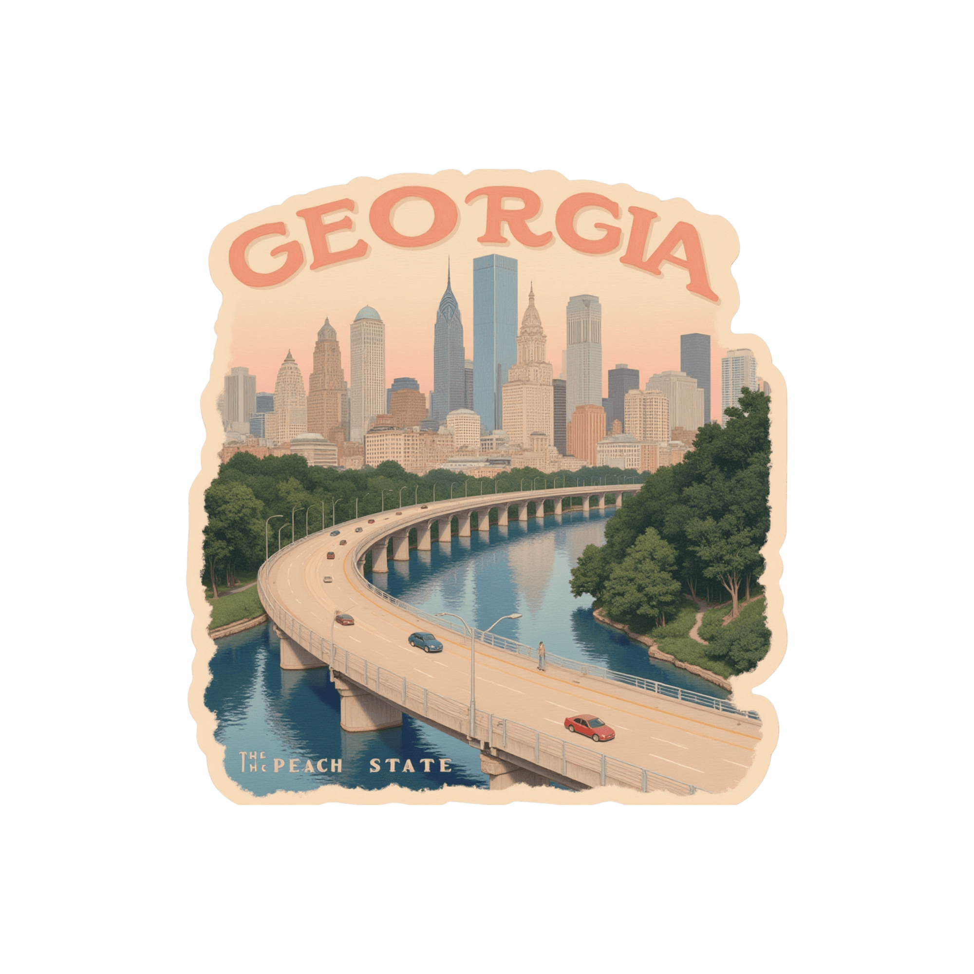 Georgia Peach State Skyline Vintage Travel Sticker