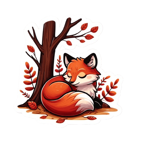 Sleepy Fox Curled Under Autumn Tree Sticker
