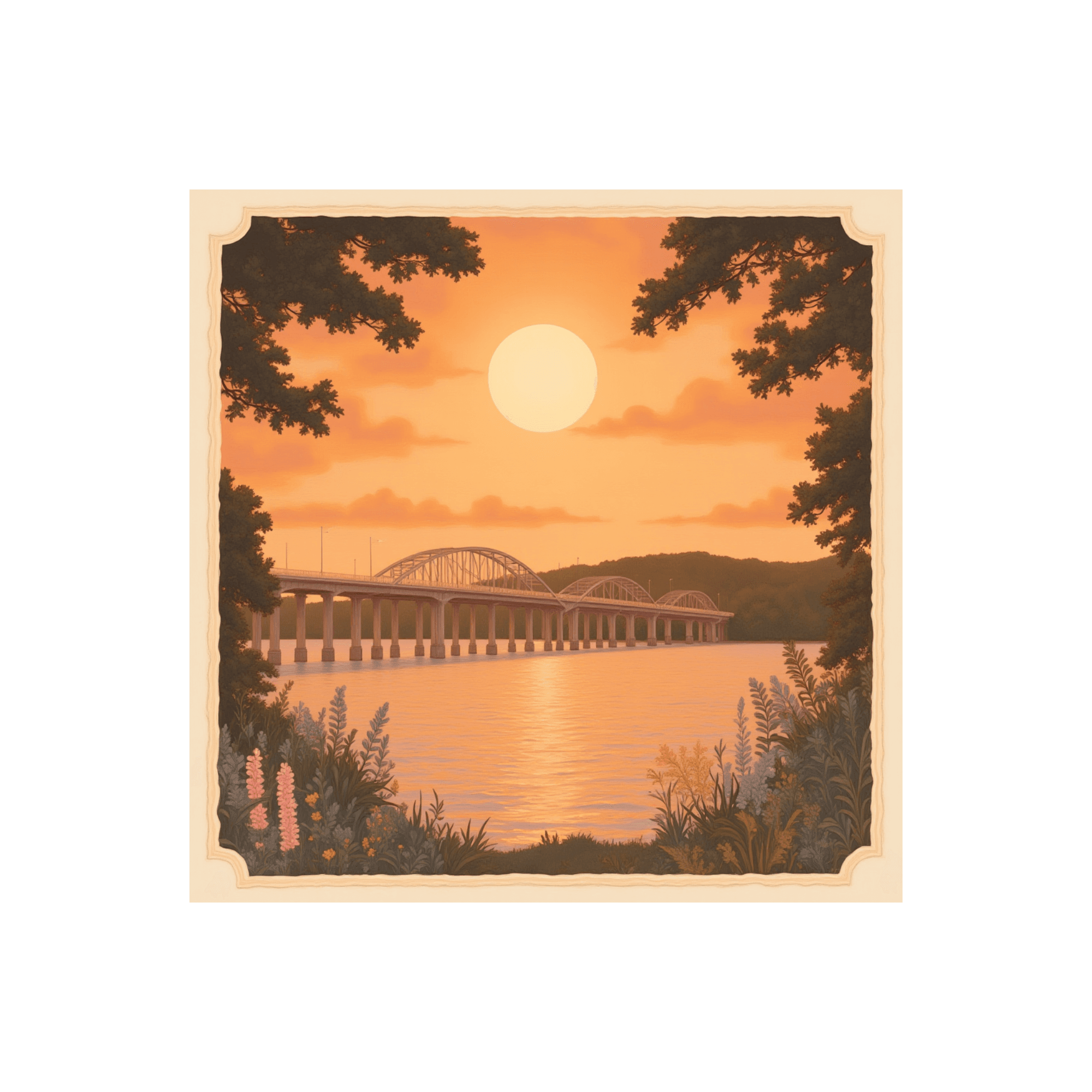 Golden Hour River Bridge Sticker