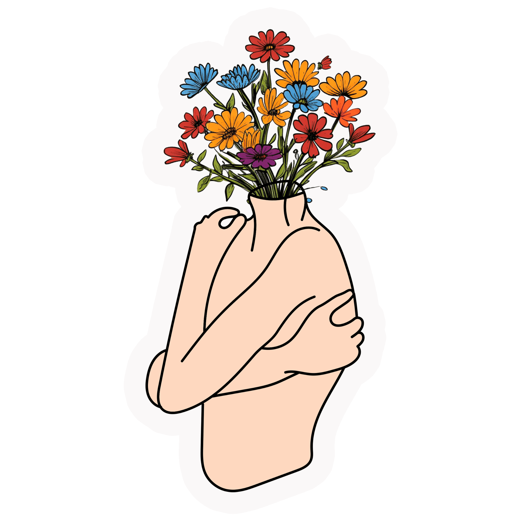 Flower Head Self-Hug Sticker