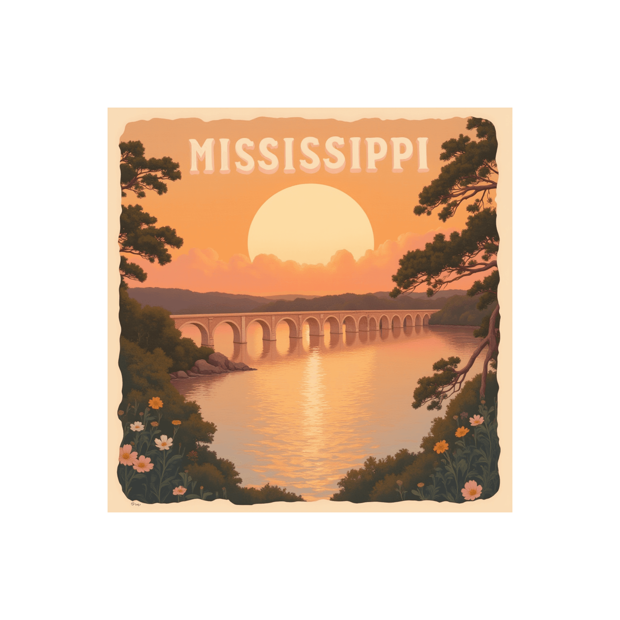 Mississippi River Sunset Vintage Travel Sticker