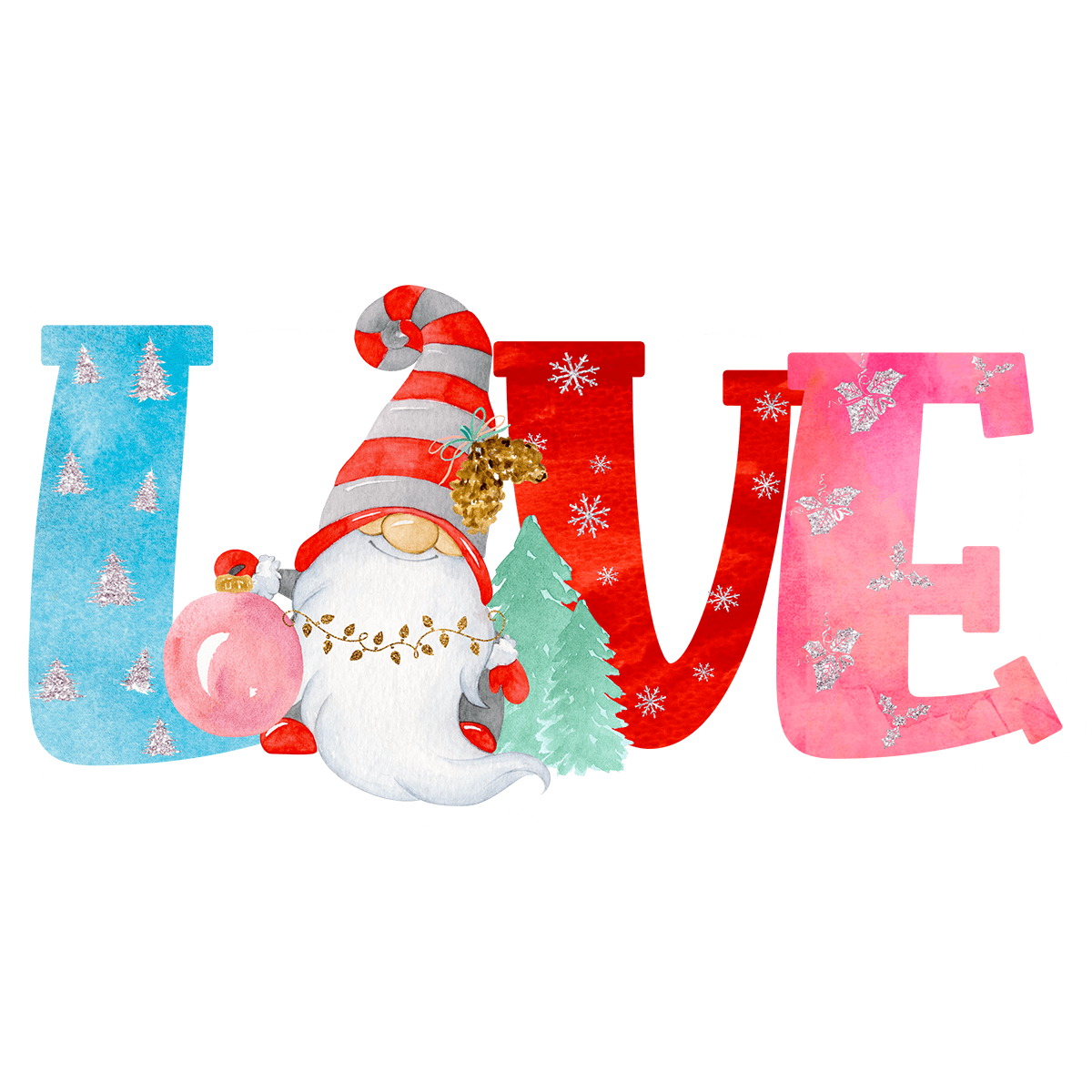 Pink Ornament Gnome LOVE Lettering Sticker