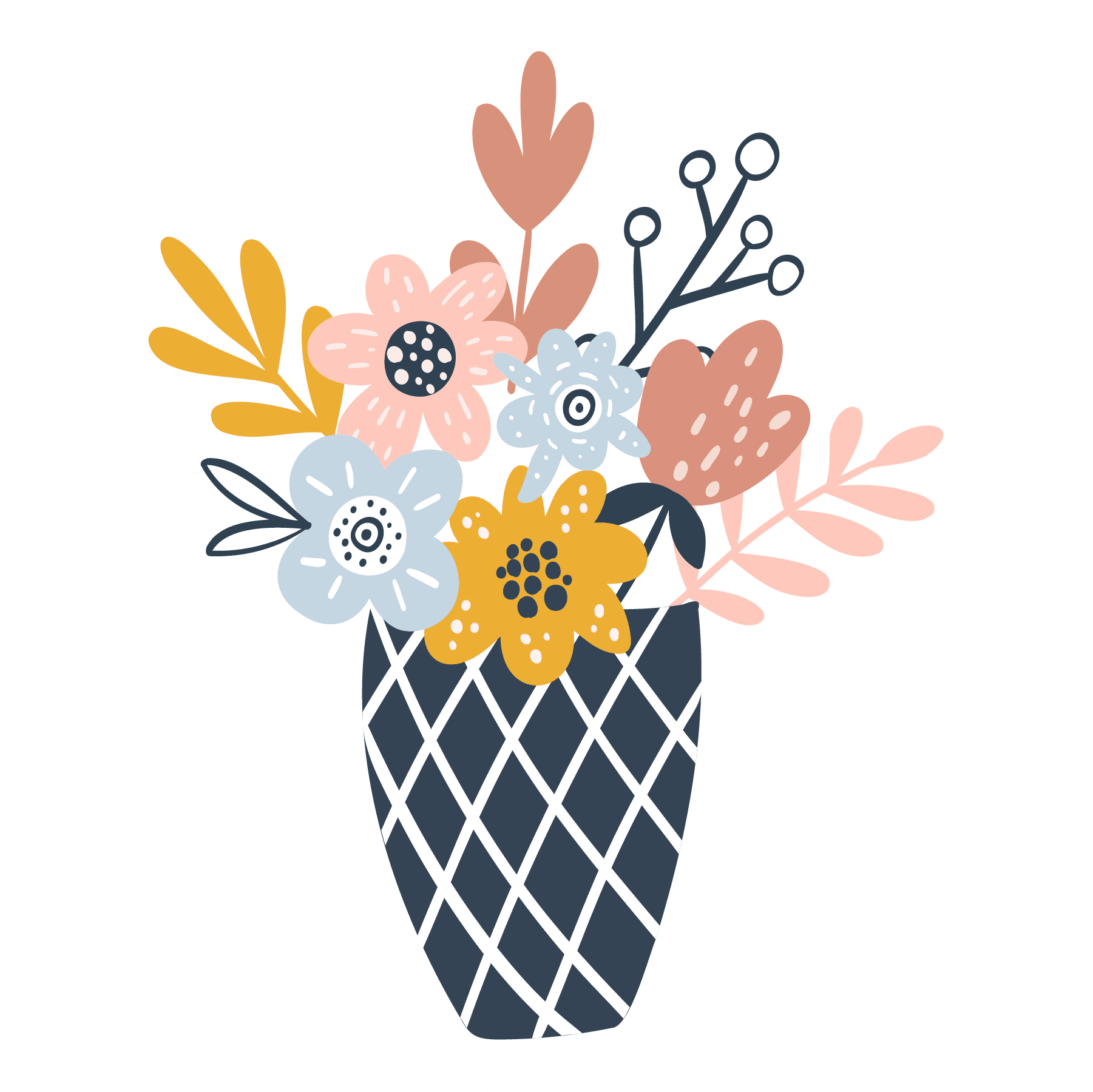 Navy Diamond Vase Flower Bouquet Sticker