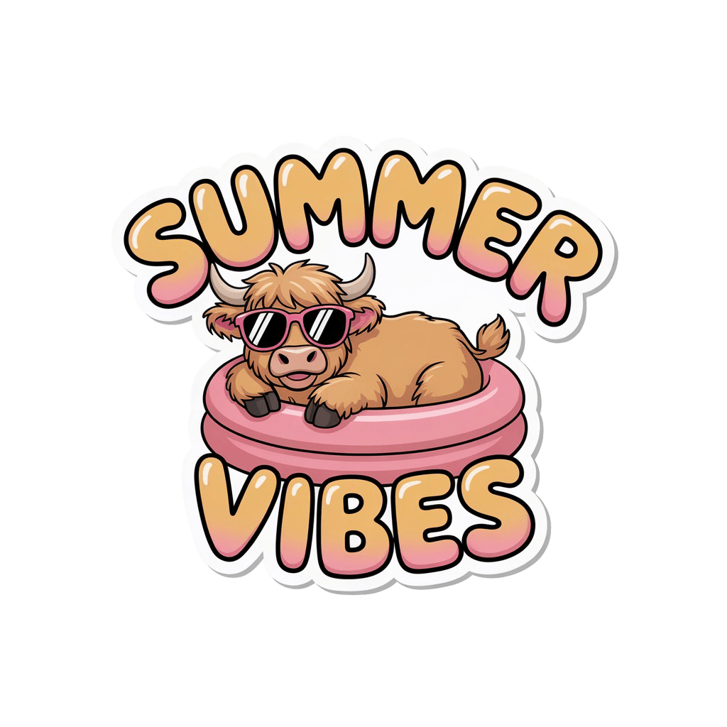 Highland Cow Summer Vibes Sticker
