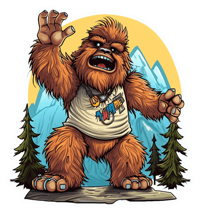 Waving Bigfoot Sticker - Mountain Sasquatch in a Tank Top