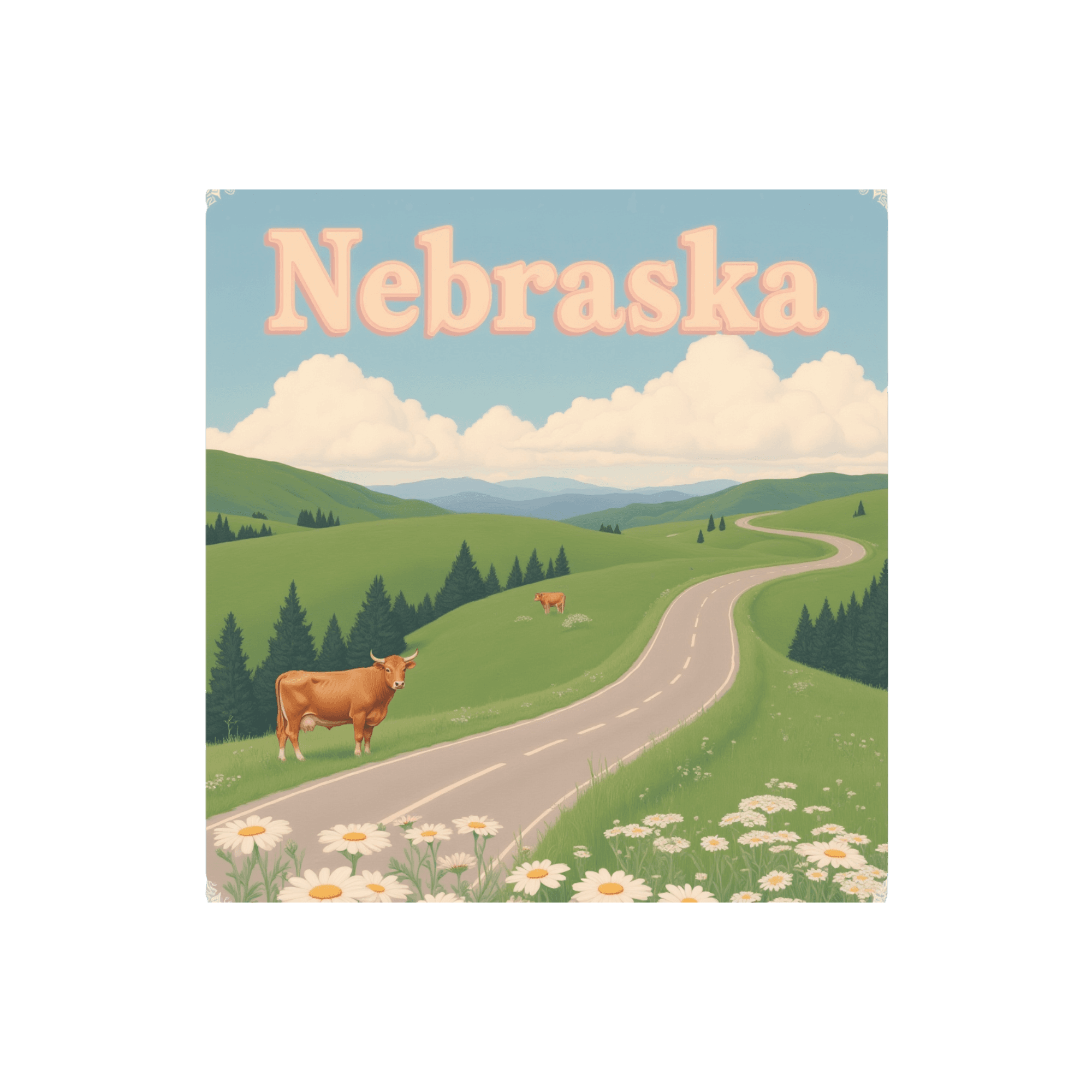 Nebraska Country Road Vintage Travel Sticker