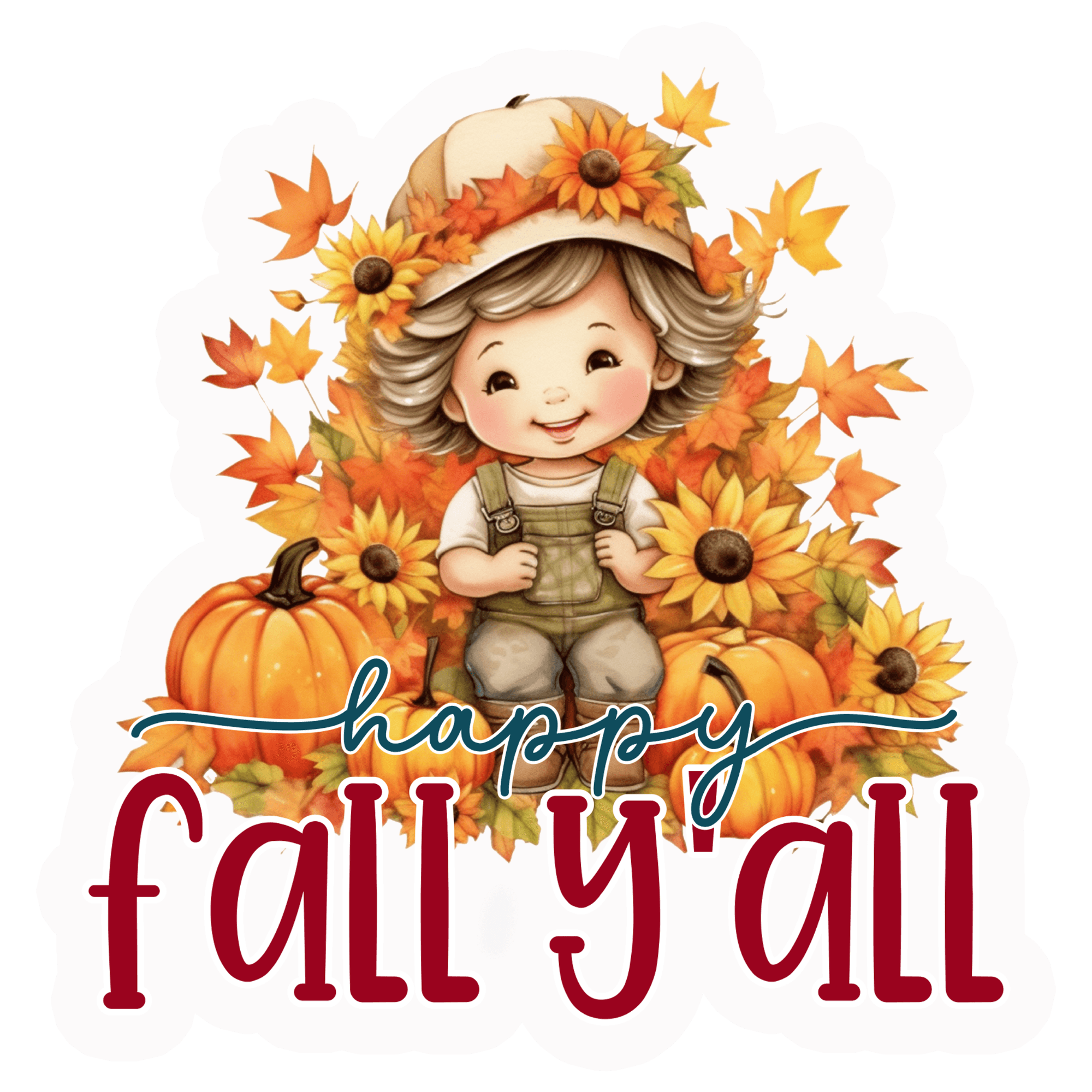 Happy Fall Y'all Overalls Kid Sticker