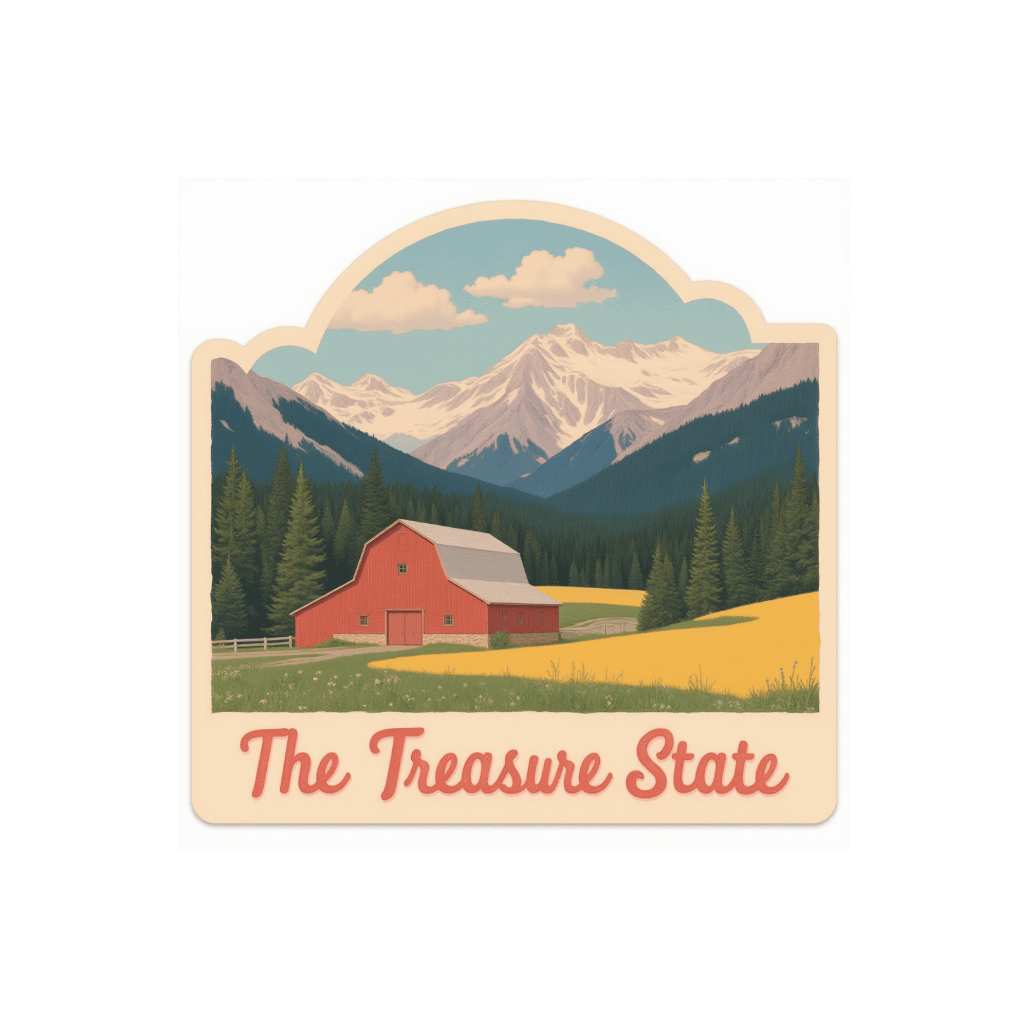 Montana Treasure State Barn & Mountains Sticker
