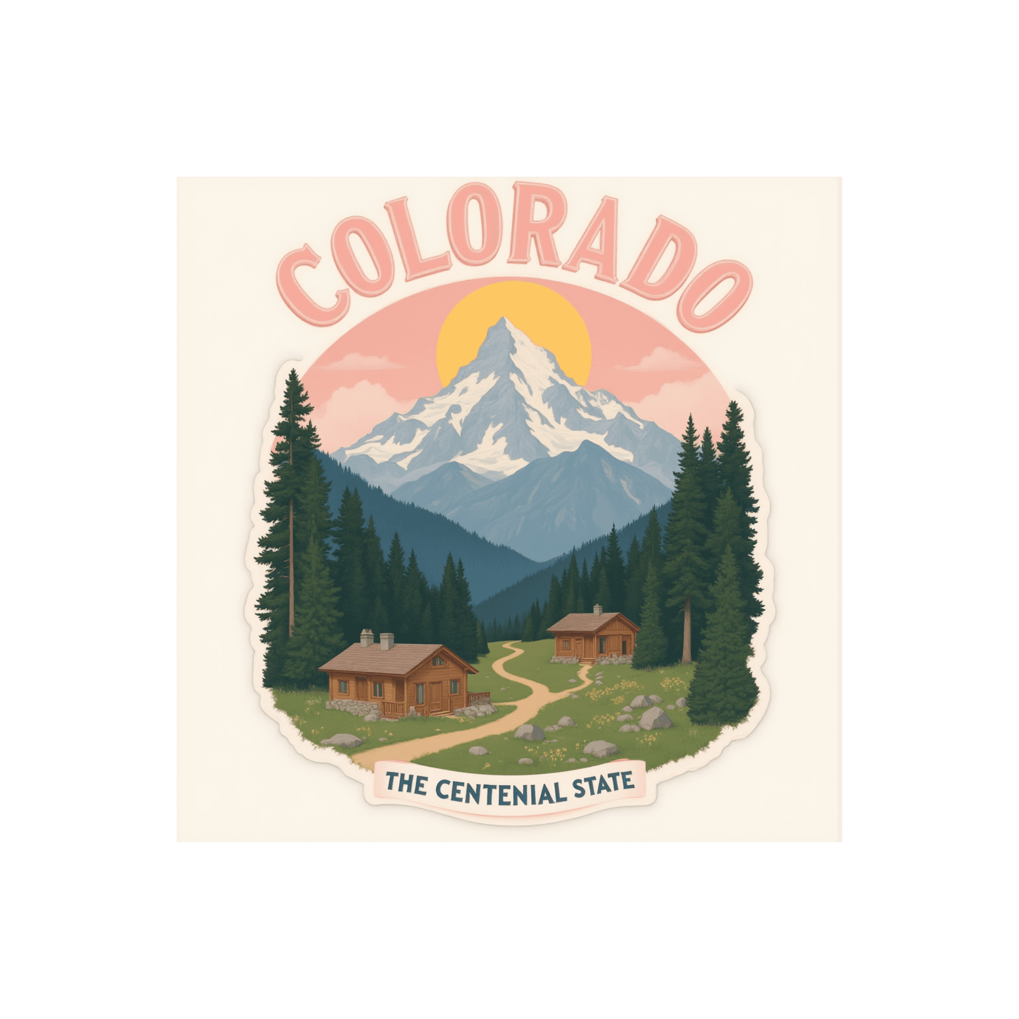 Colorado Twin Cabins Pink Sunset Mountain Sticker