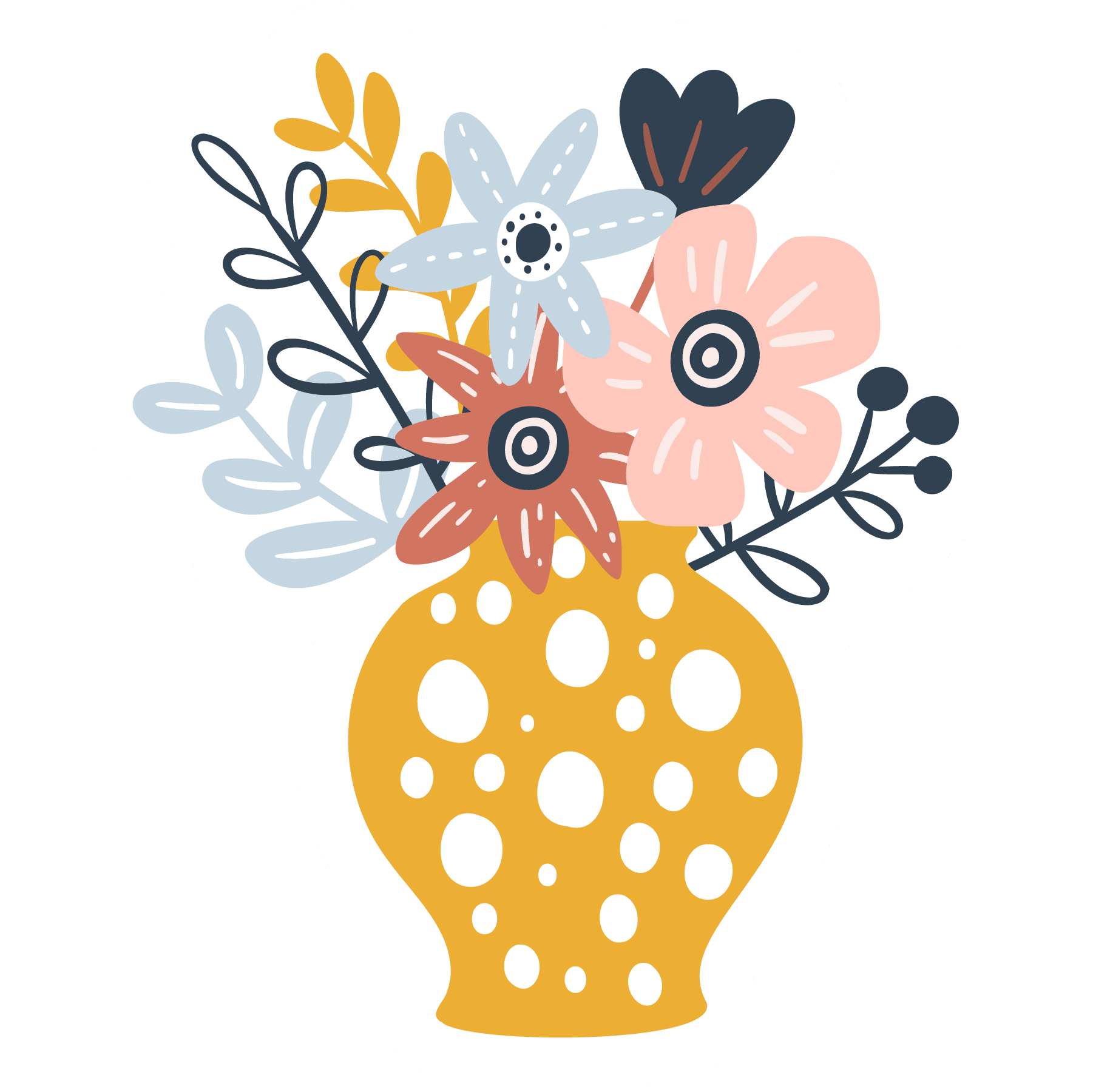 Polka-Dot Vase Floral Bouquet Sticker