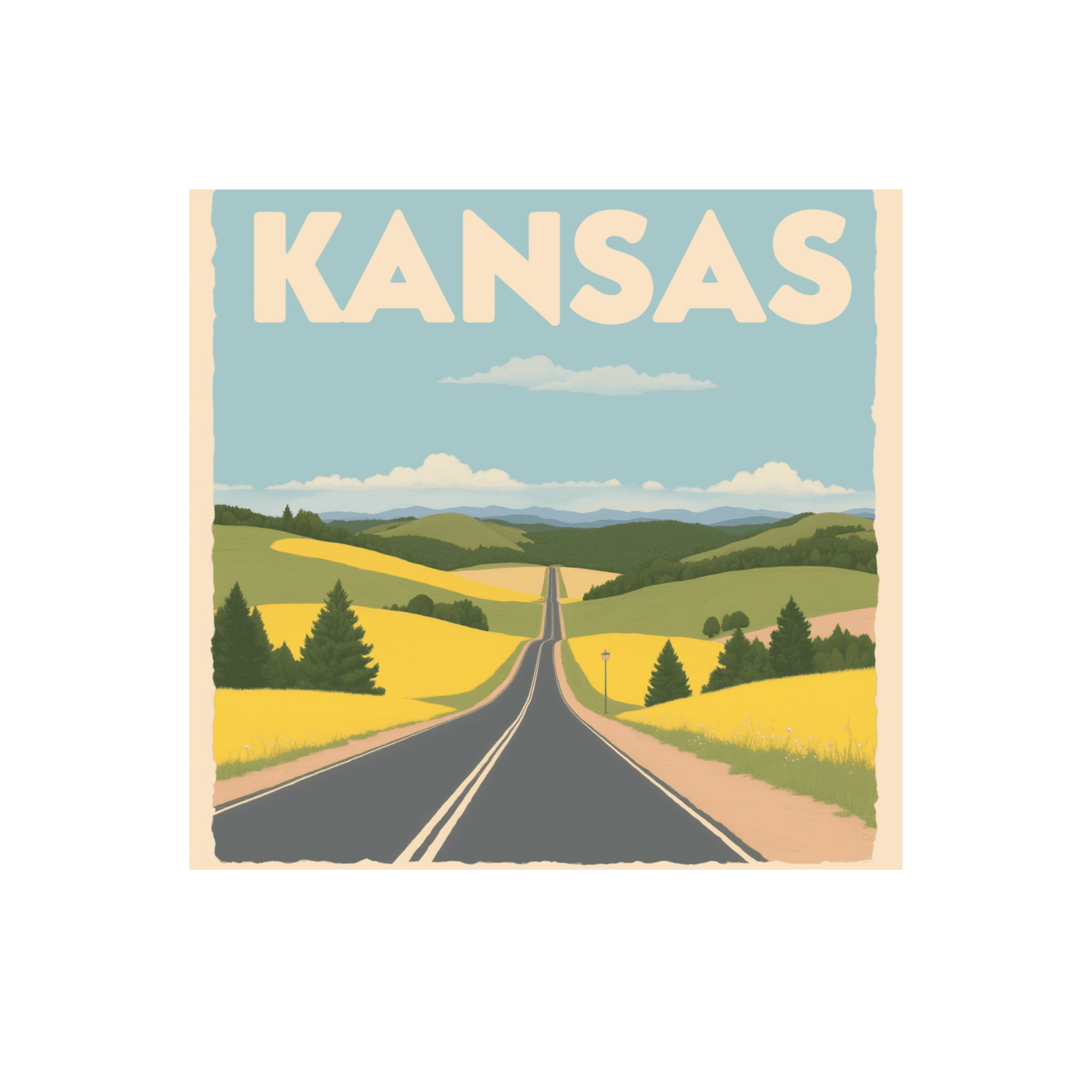 Kansas Country Road Vintage Travel Sticker