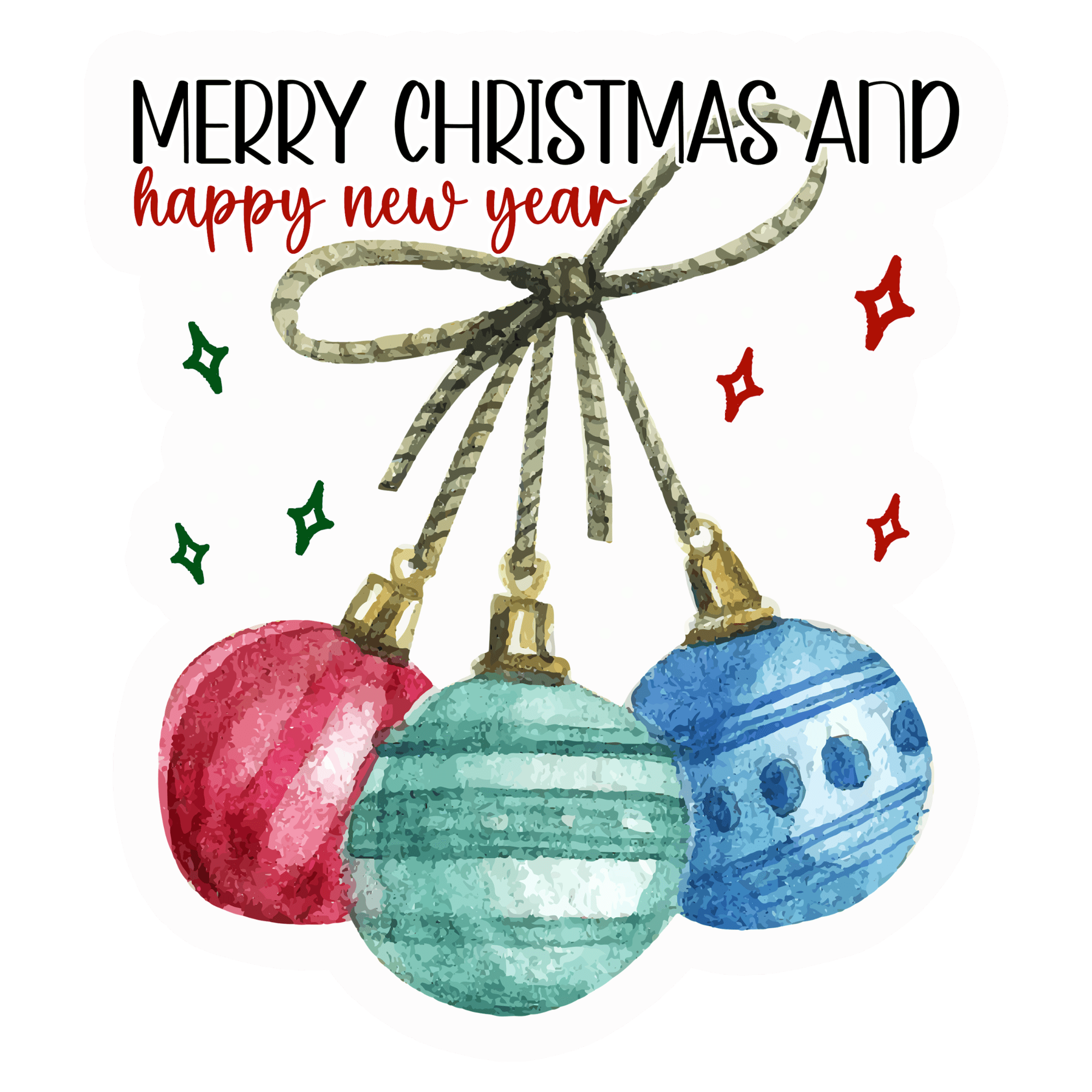 Merry Christmas & Happy New Year Ornaments Sticker