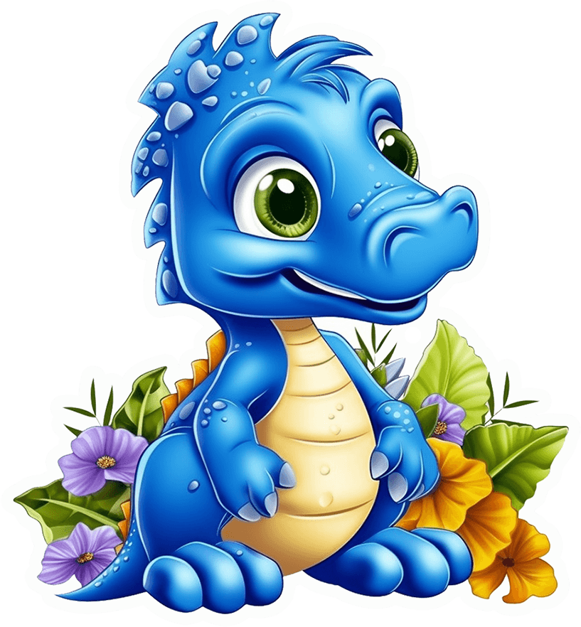 Blue Baby Dragon Sticker with Flowers