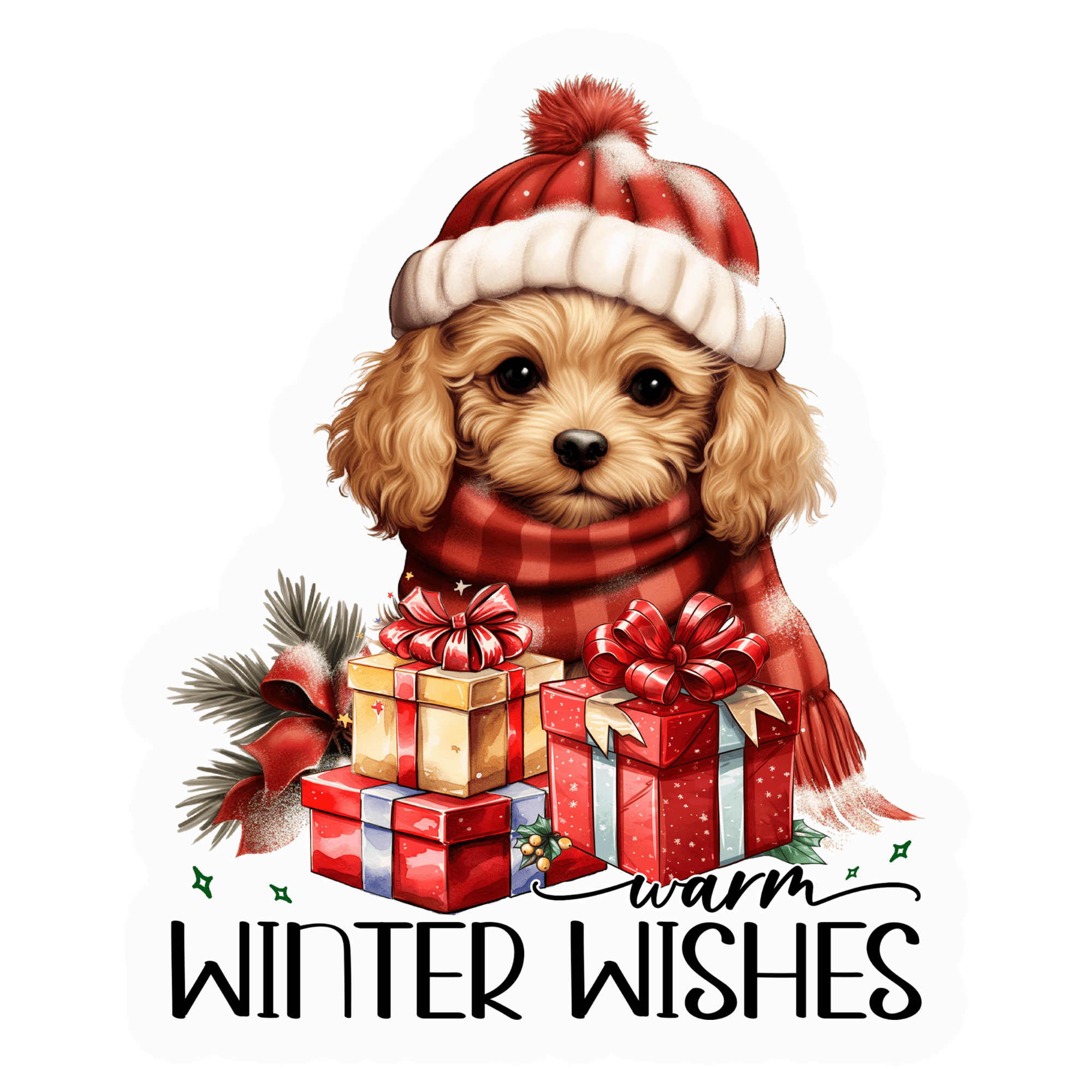 Warm Winter Wishes Puppy Sticker