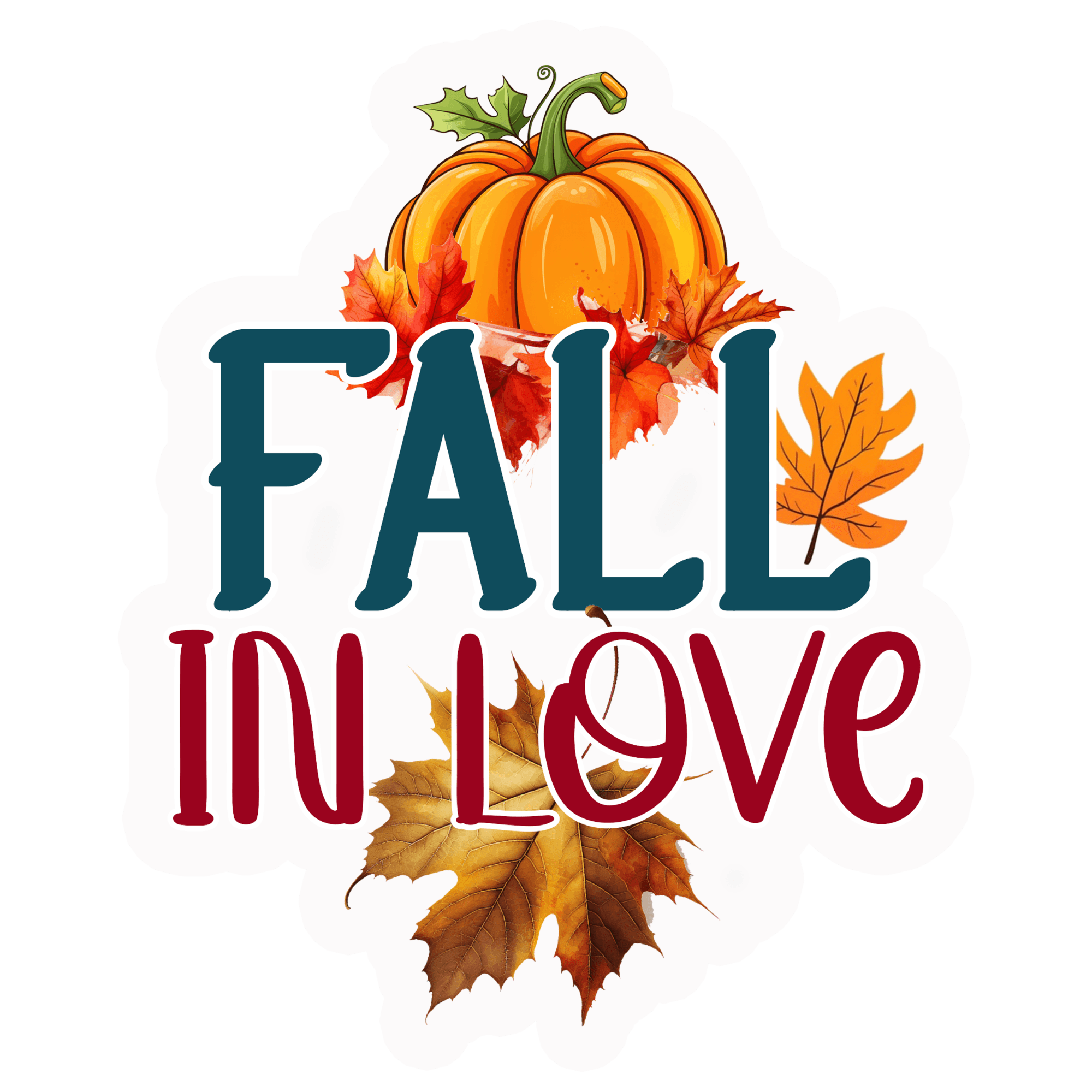 Fall In Love Pumpkin & Maple Leaves Sticker