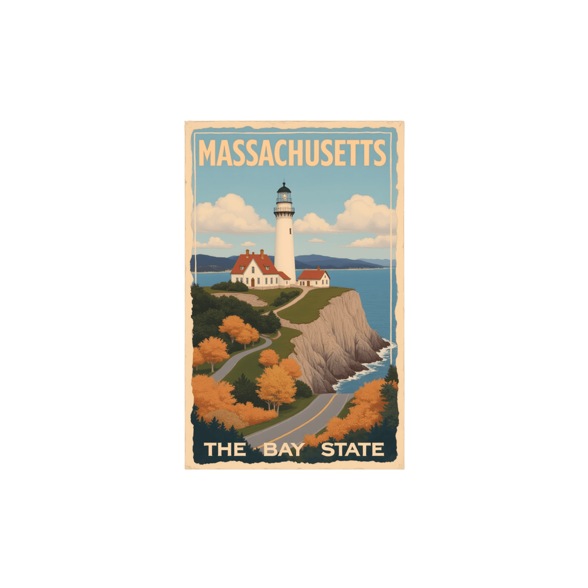 Massachusetts Lighthouse Vintage Travel Sticker