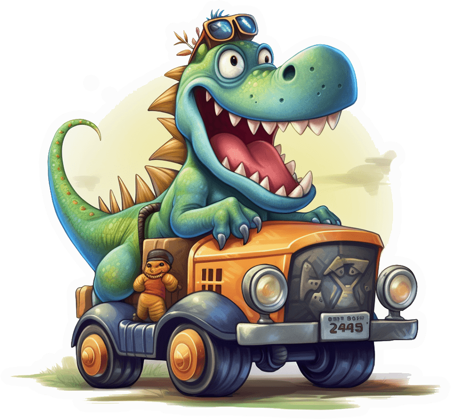 Cool Dino Driving a Vintage Car Sticker