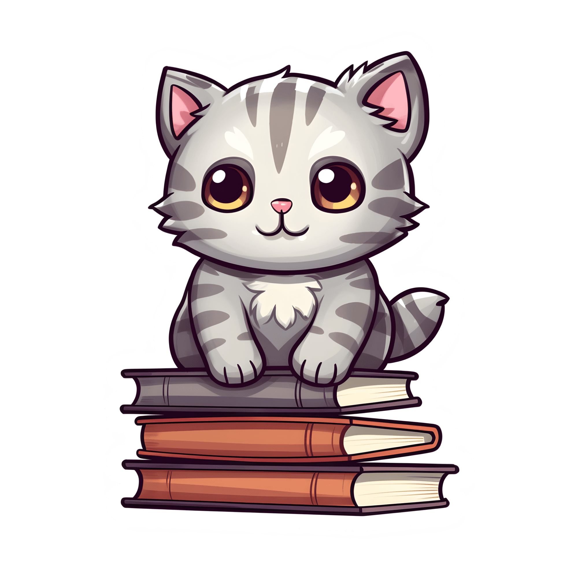 Bookworm Kitty Sticker - Tabby Cat on Book Stack