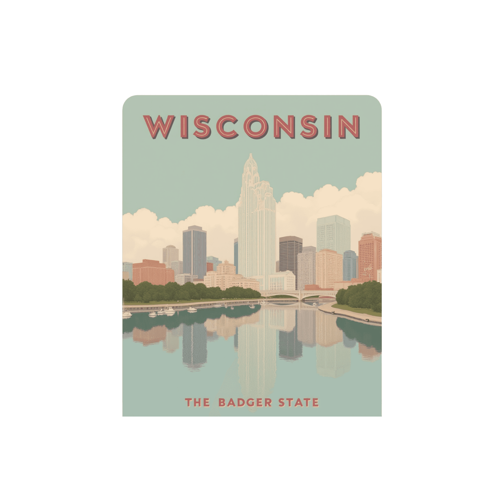 Wisconsin Badger State Vintage Skyline Sticker