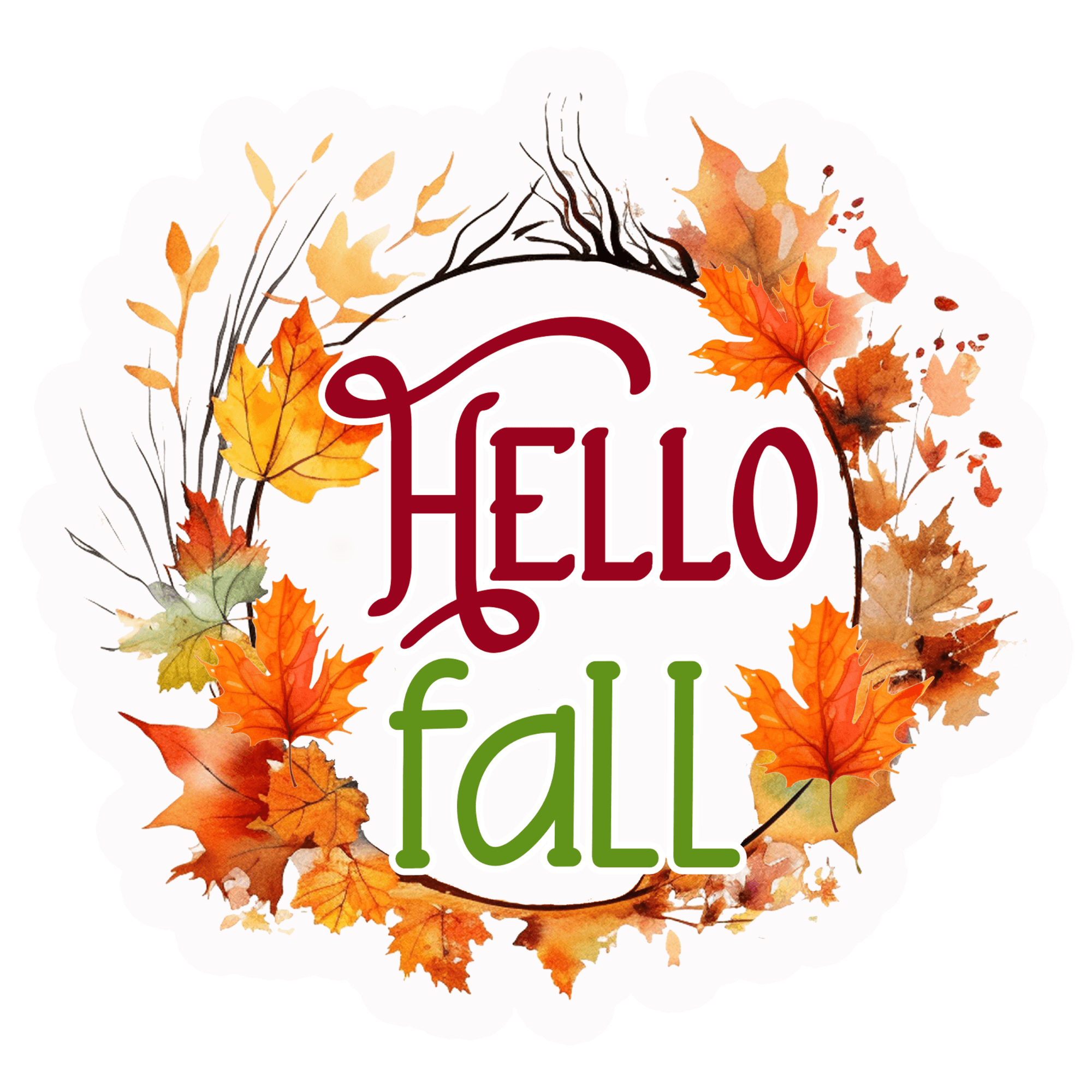 Hello Fall Watercolor Leaf Wreath Sticker