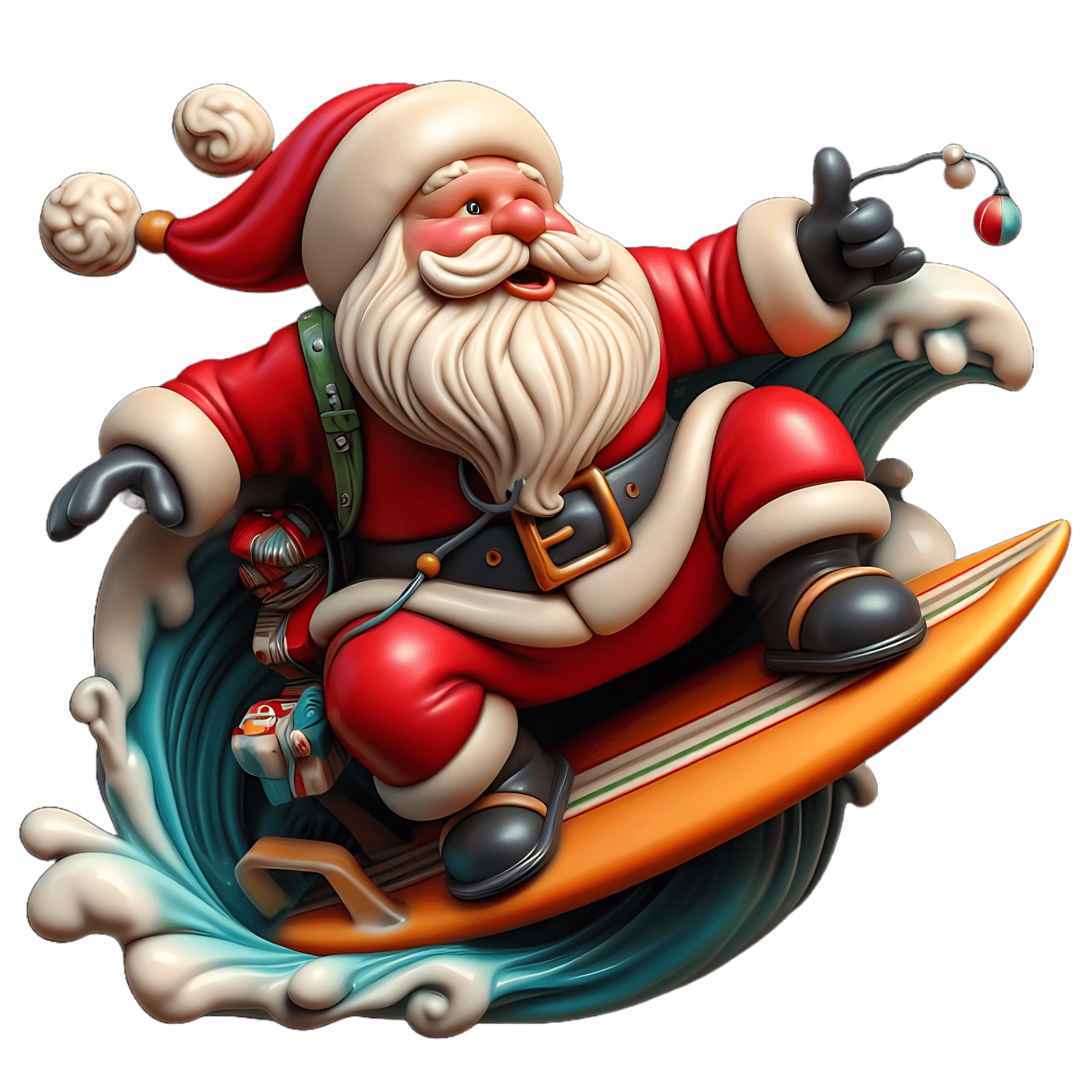 Surfing Santa Sticker - Shaka Claus Rides a Wave