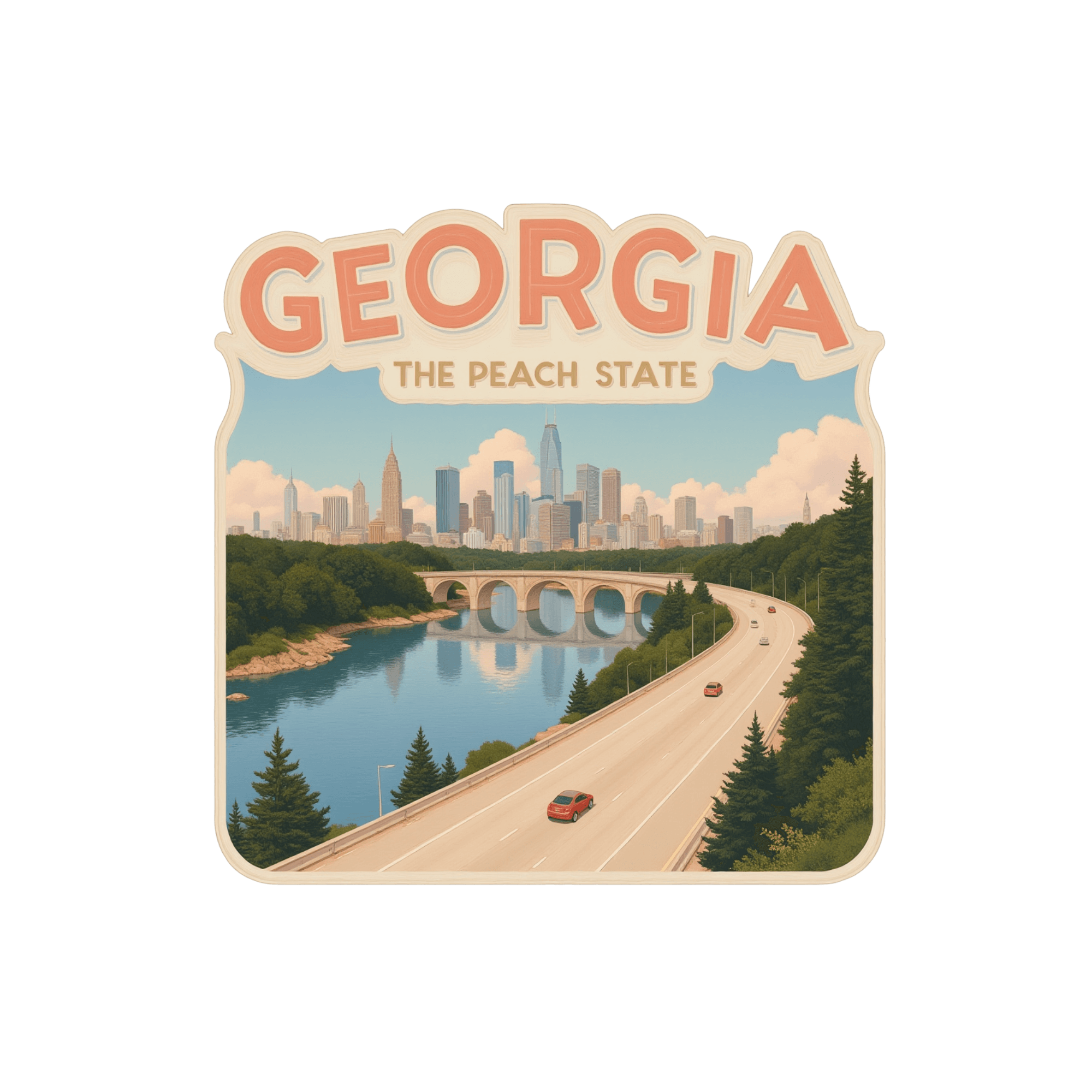 Georgia Peach State Vintage Travel Sticker