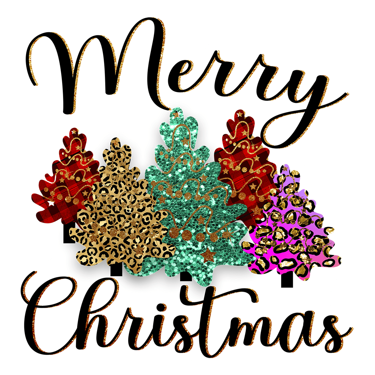 Merry Christmas Leopard Print Trees Sticker