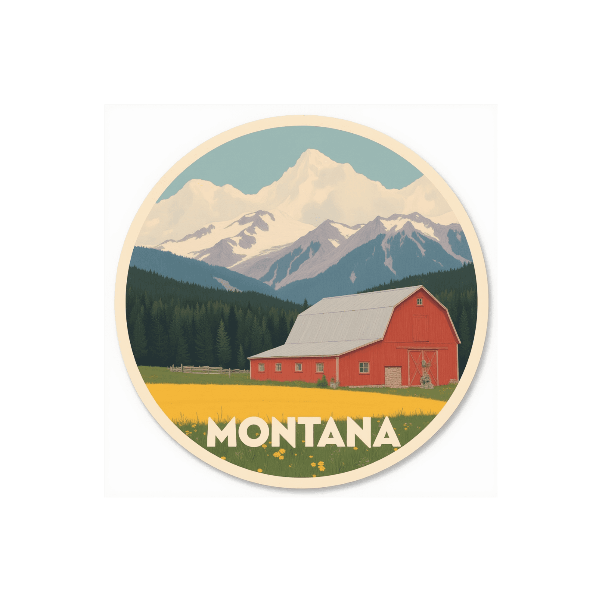 Montana Red Barn & Mountains Vinyl Sticker