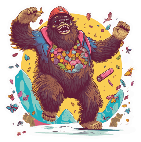 Party Bigfoot Sticker with Candy Vest & Sunglasses