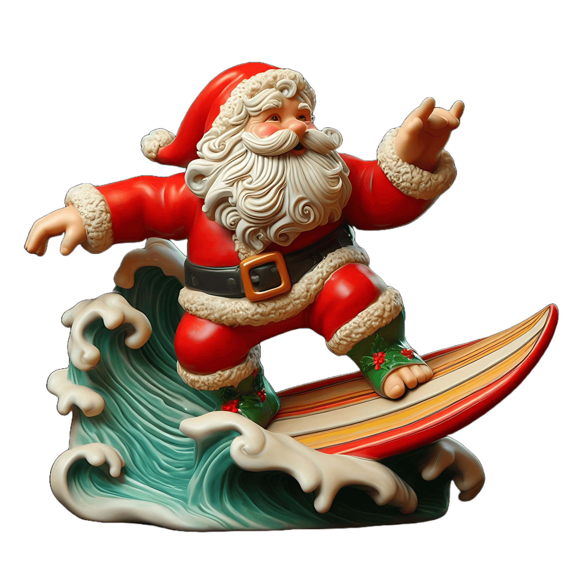 Surfing Santa Sticker - Hang Ten for Christmas