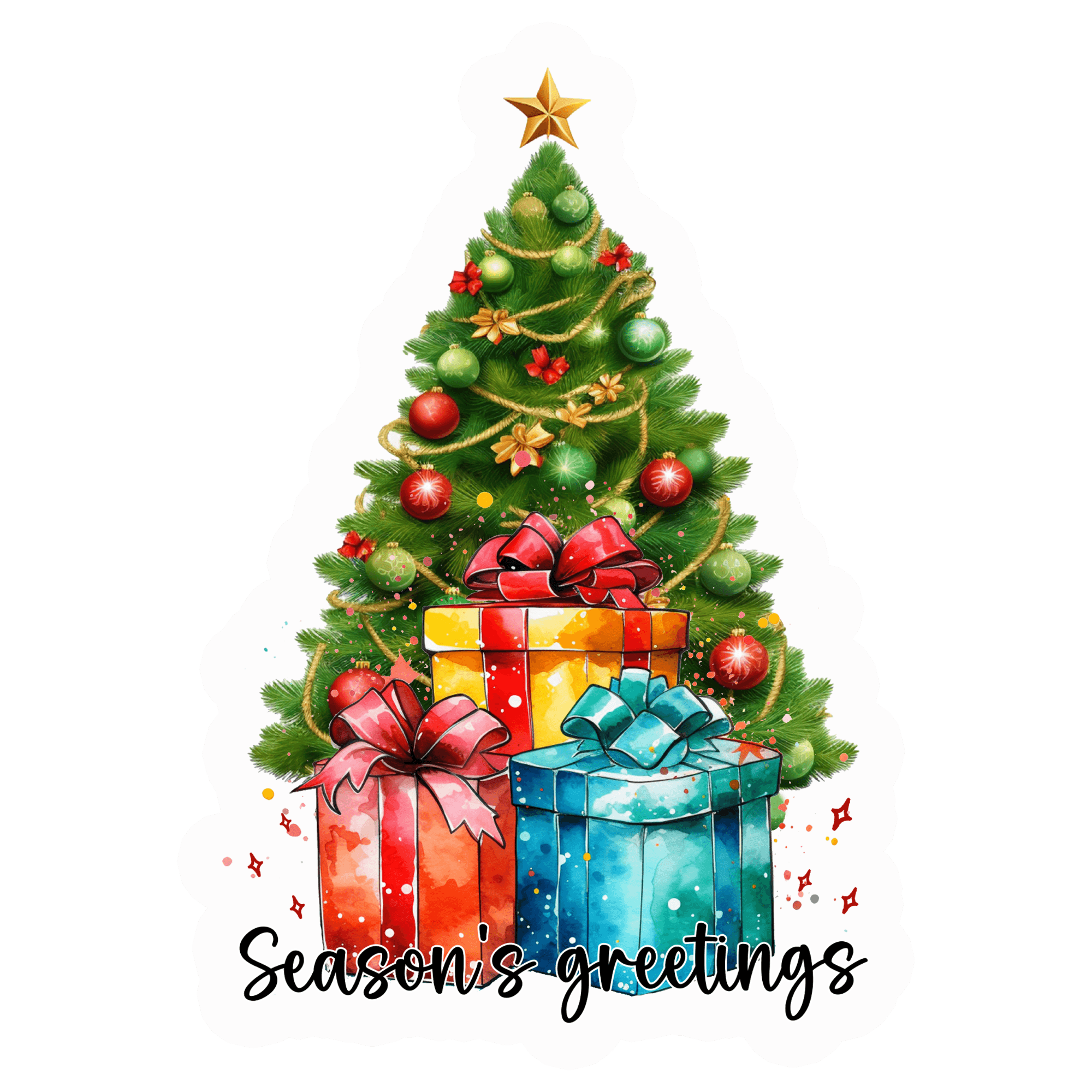 Season's Greetings Christmas Tree & Gifts Sticker