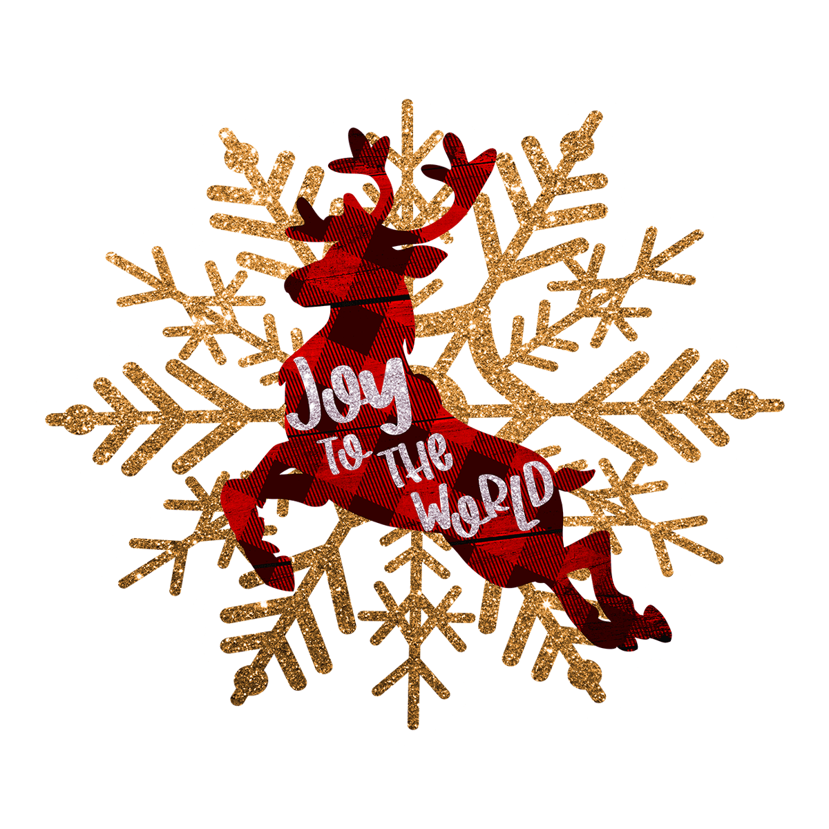 Joy to the World Buffalo Plaid Reindeer Snowflake Sticker