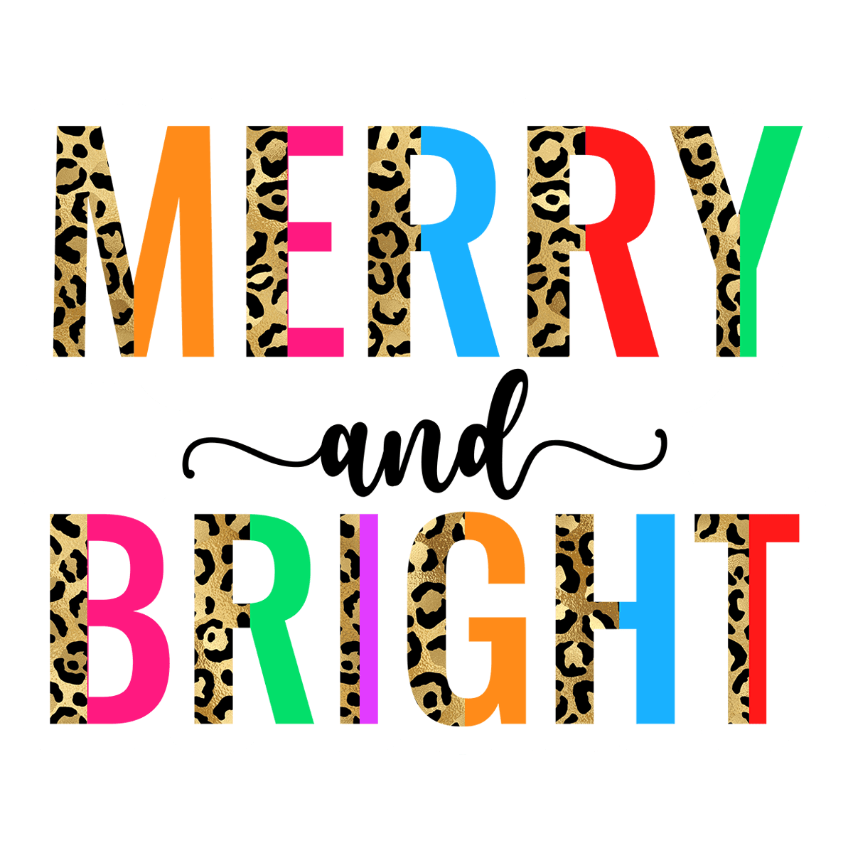 Merry and Bright Leopard Print Christmas Sticker