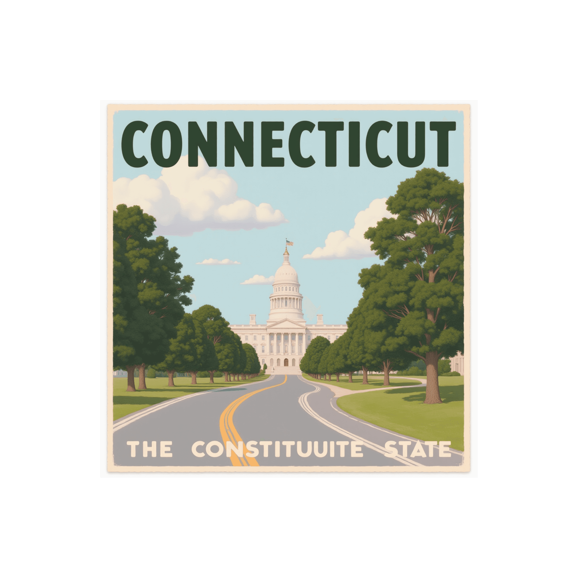 Tree-Lined Capitol Road Connecticut Sticker