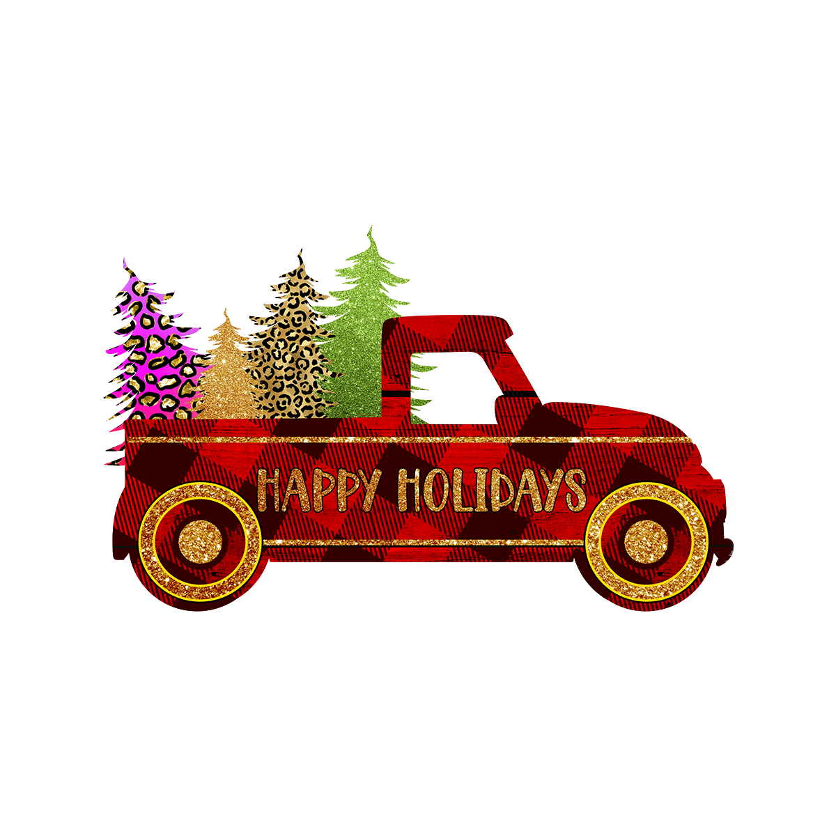 Buffalo Plaid Christmas Truck Sticker