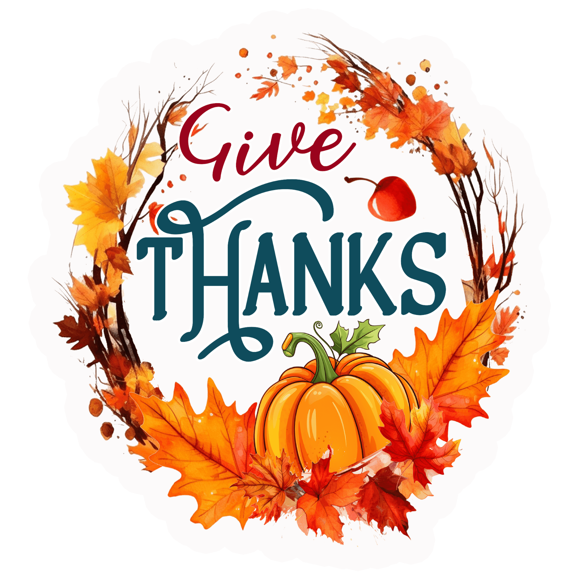 Pumpkin & Maple Leaf Wreath Thanksgiving Sticker