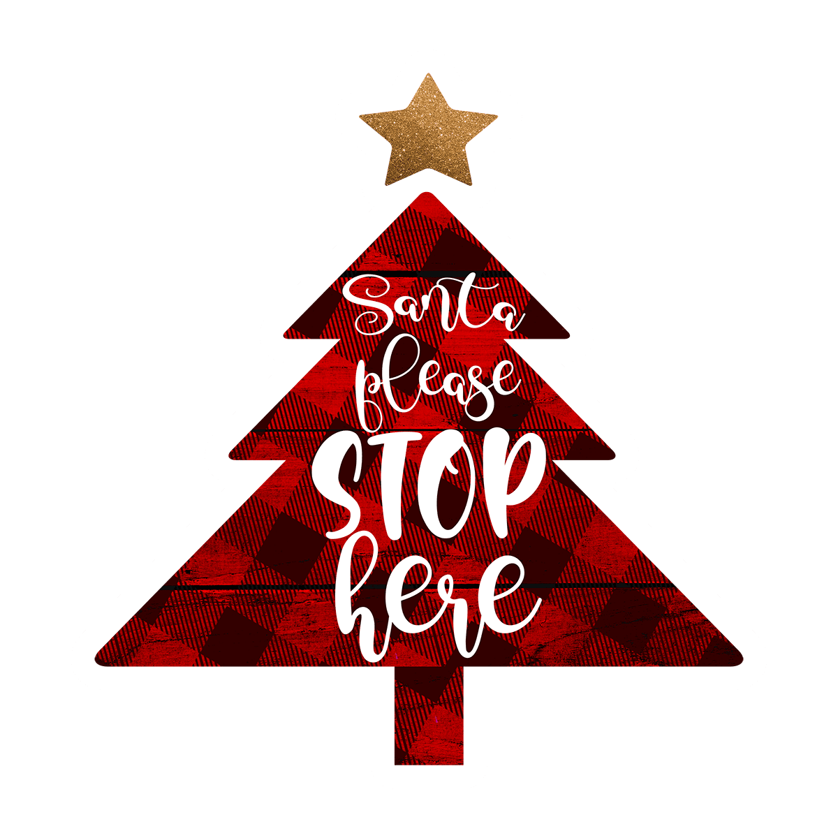 Santa Please Stop Here Buffalo Plaid Tree Sticker