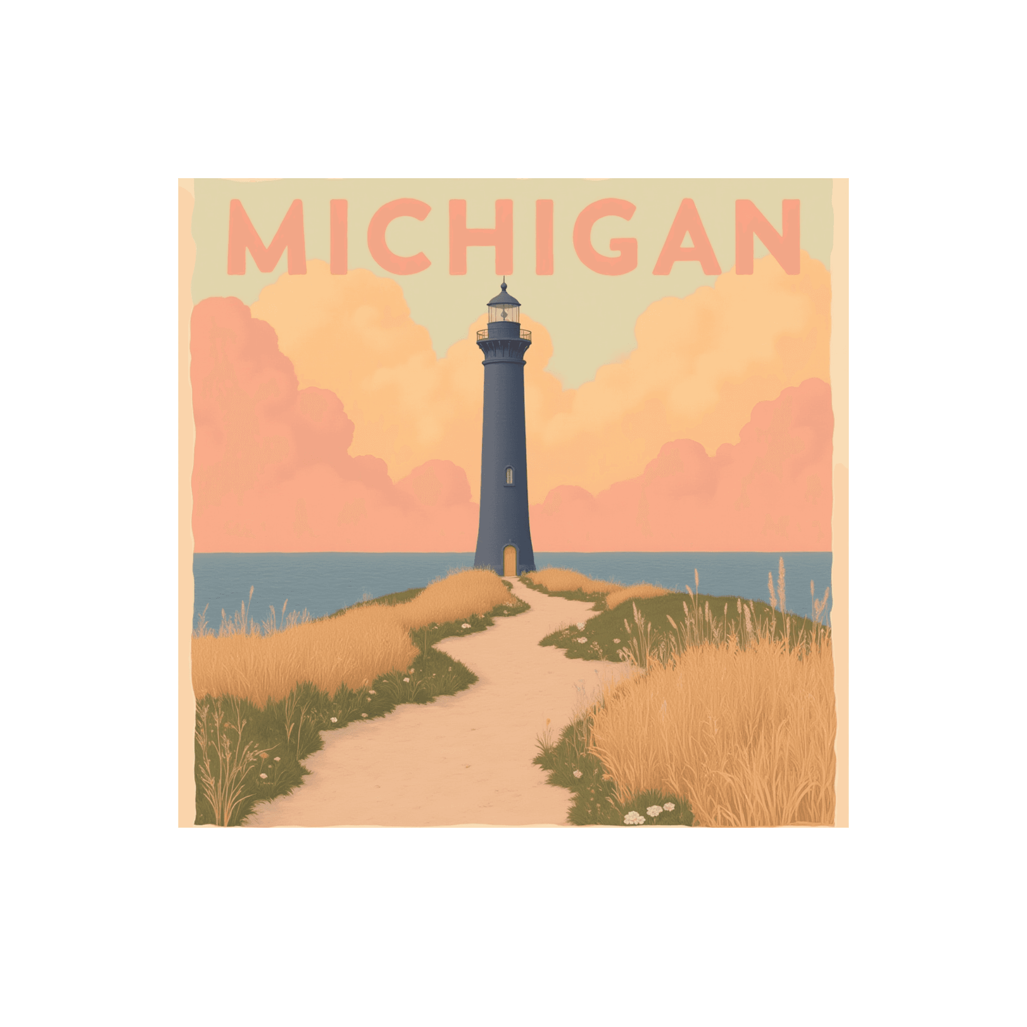 Michigan Lighthouse Sunset Vintage Travel Sticker