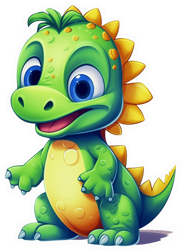 Baby Green Dino Sticker with Yellow Spikes