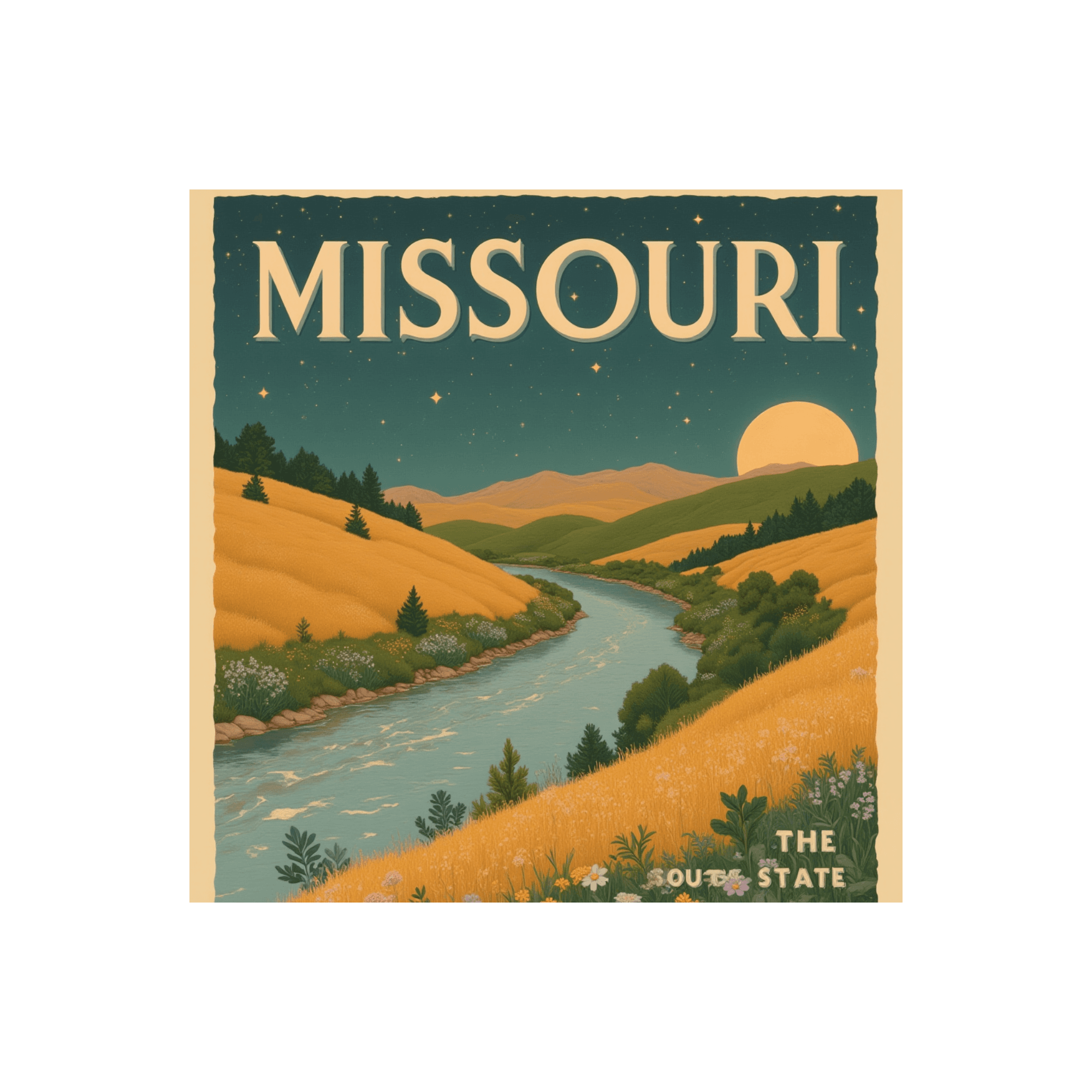 Missouri Vintage Moonlit River Travel Sticker