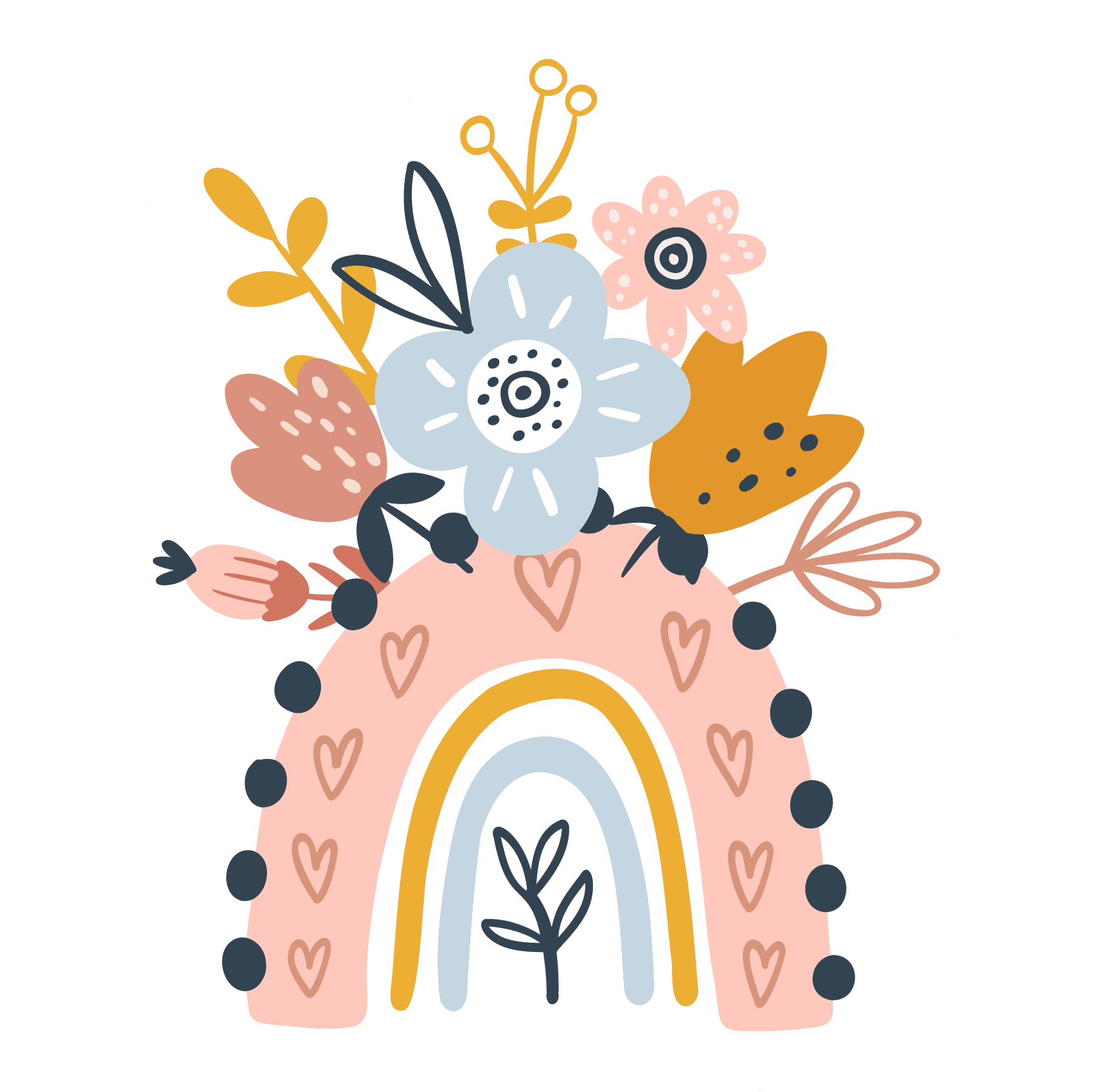Boho Floral Rainbow Sticker with Hearts & Blooms
