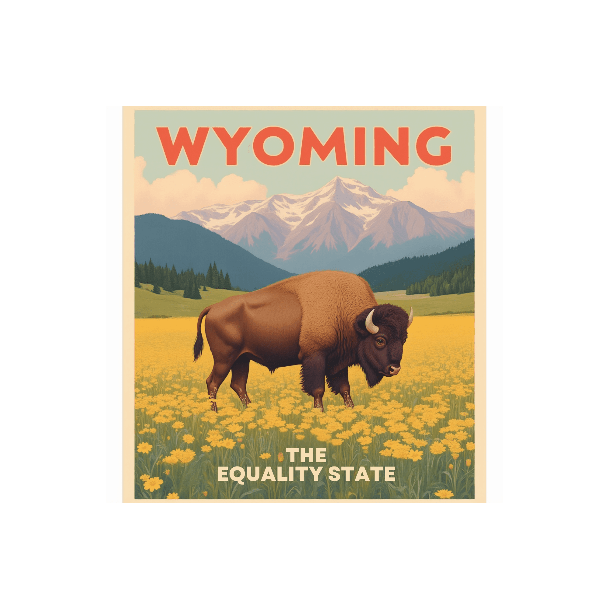 Equality State Bison in Yellow Wildflowers Sticker