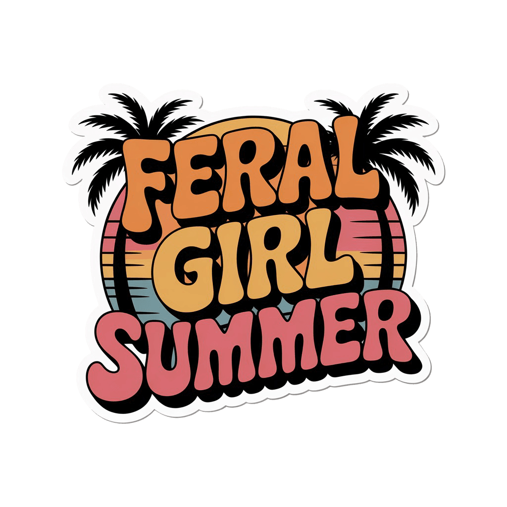 Feral Girl Summer Retro Sunset Sticker