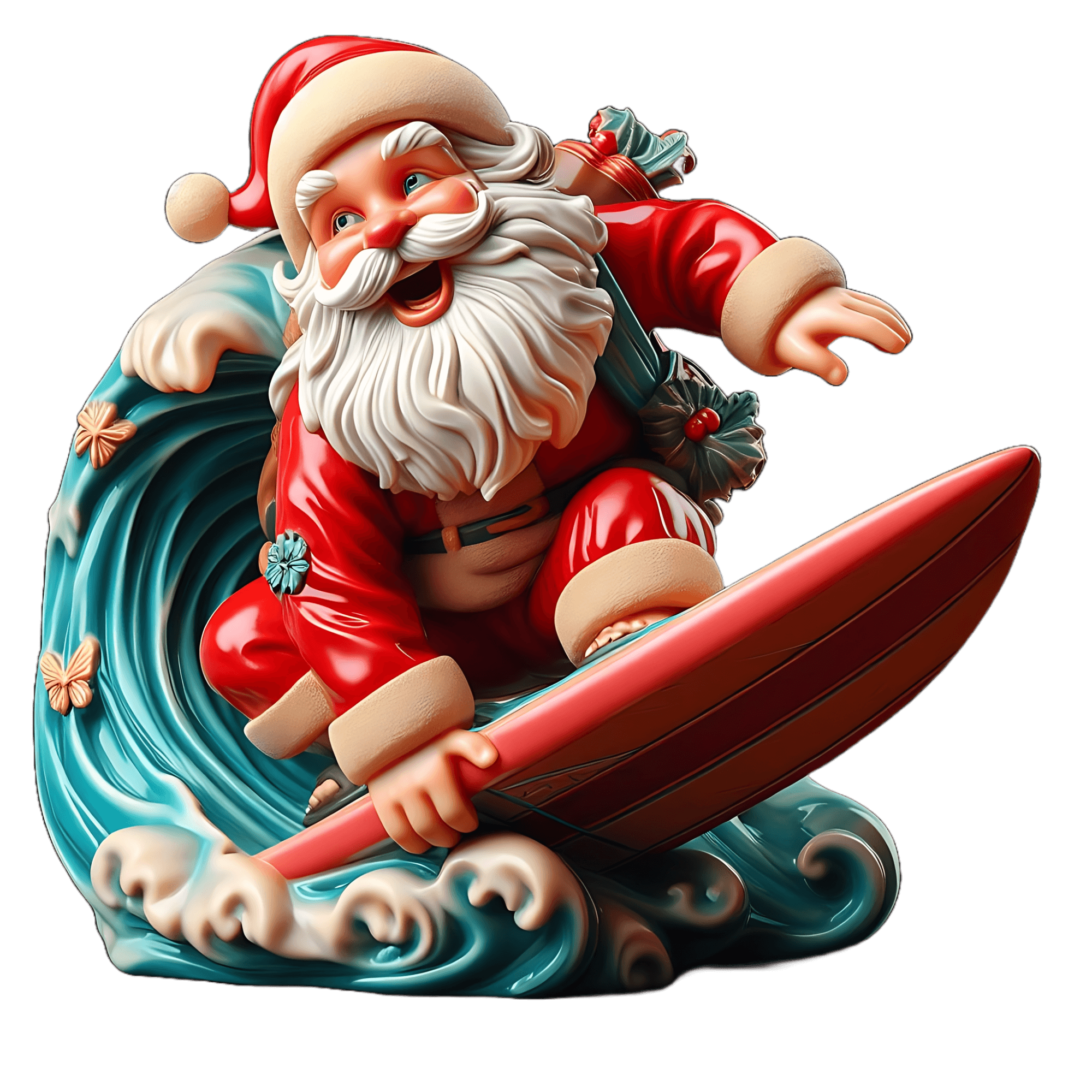 Surfing Santa Sticker - Wave Riding Christmas Claus