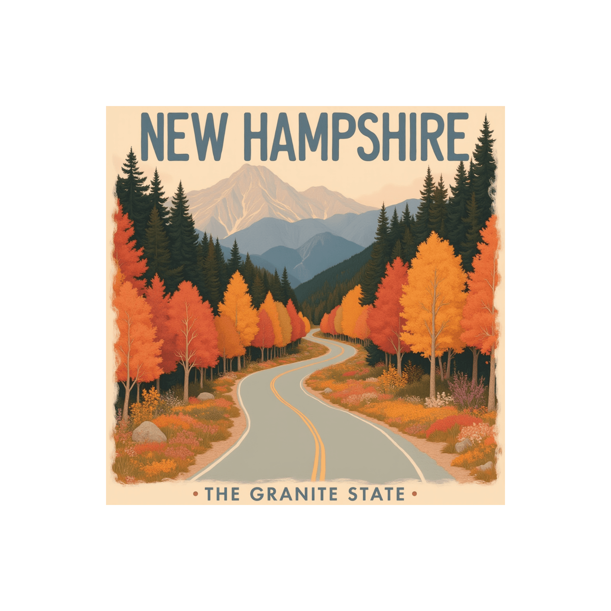 New Hampshire Granite State Autumn Road Sticker
