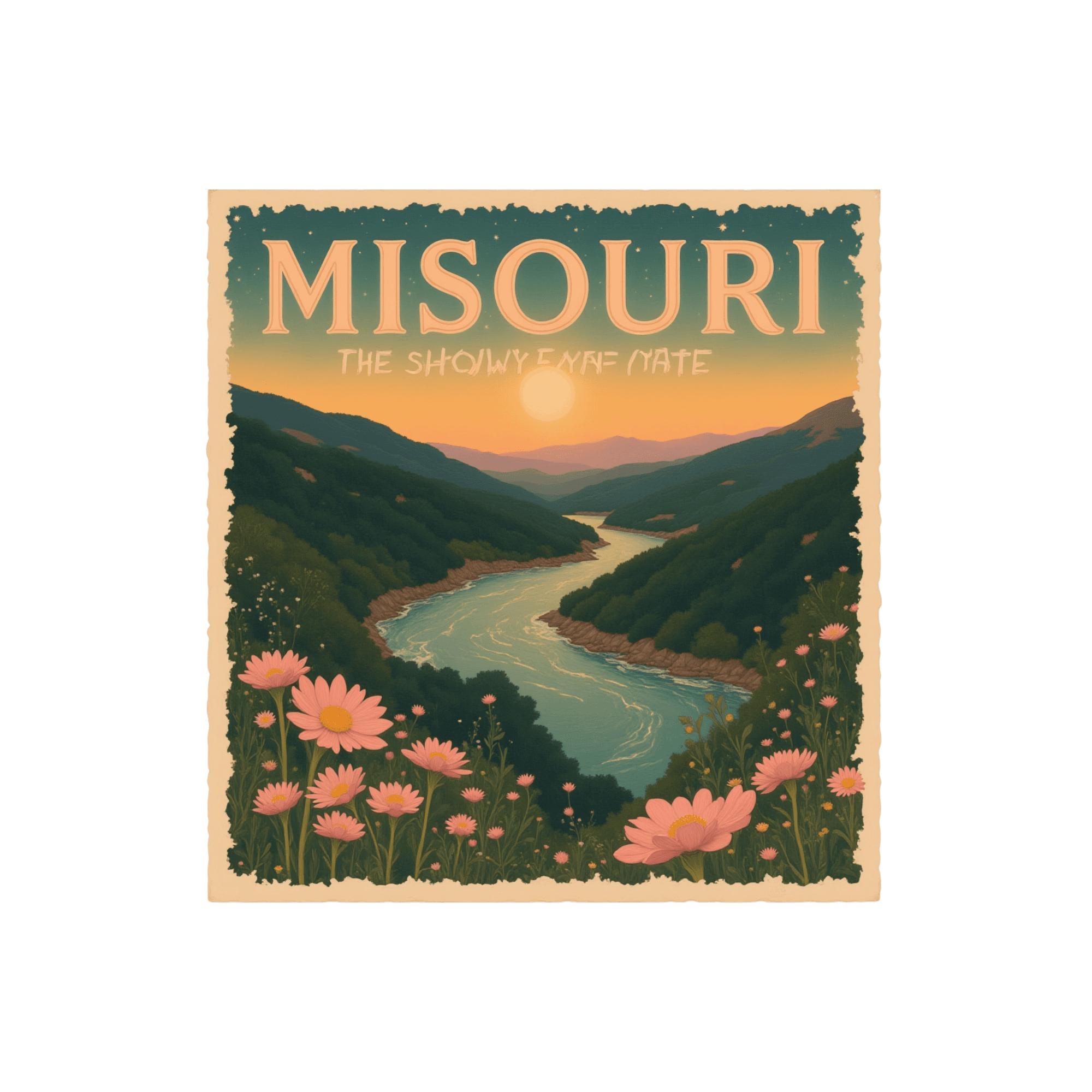 Missouri Vintage River Sunset Sticker