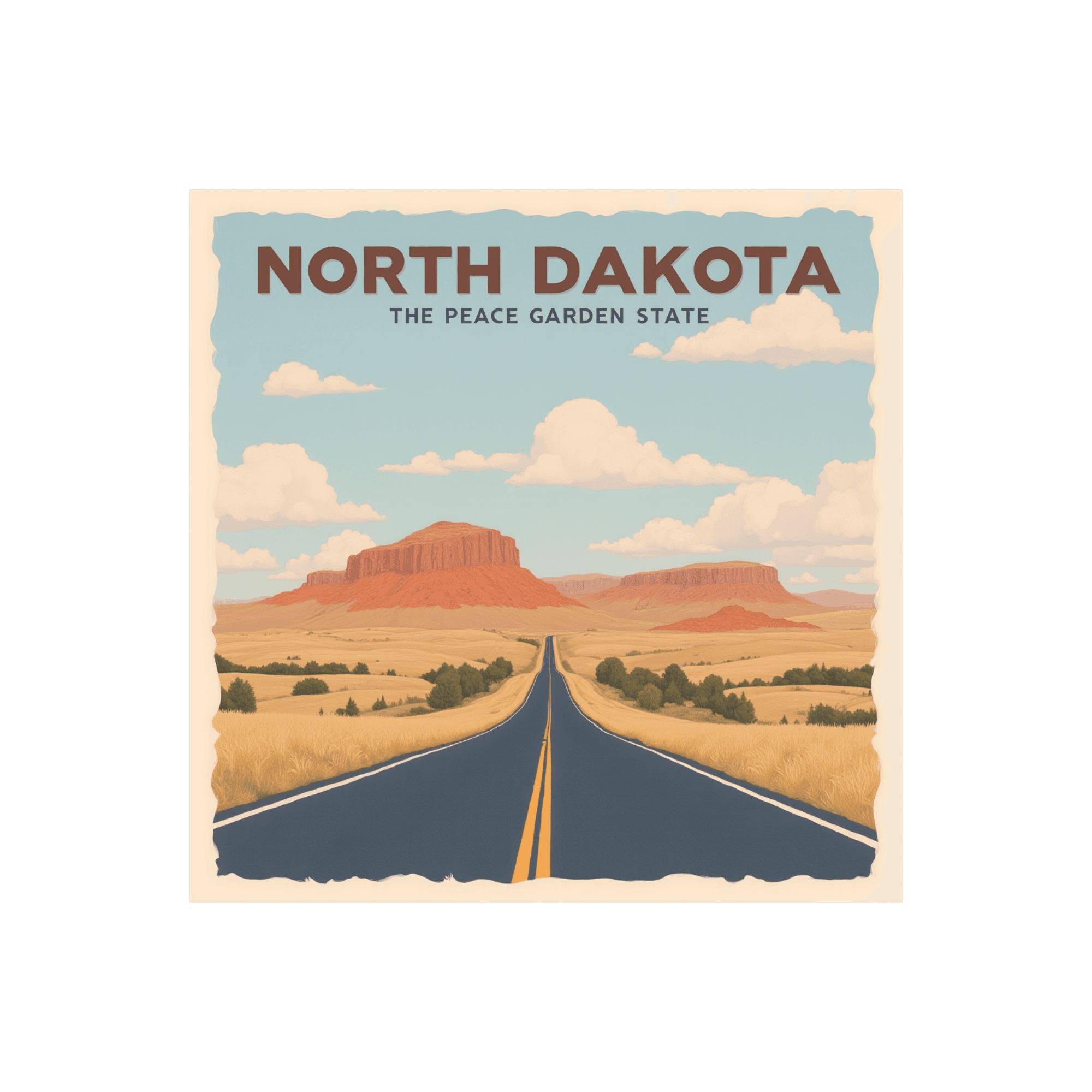 North Dakota Peace Garden State Retro Road Sticker